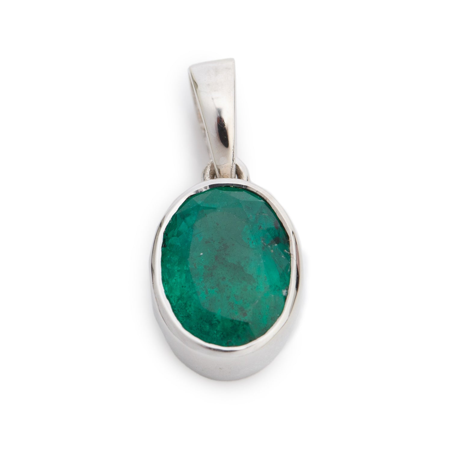 14k White Gold Emerald Solitaire Pendant