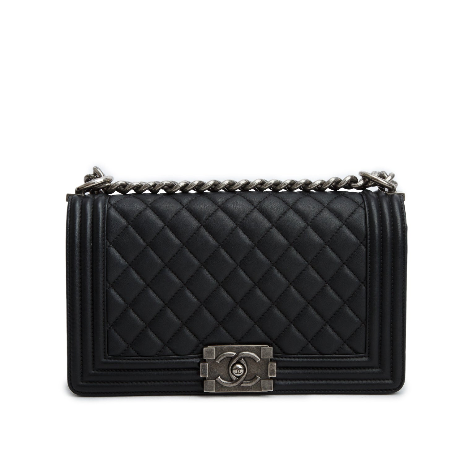 Chanel Black Lambskin Quilted Medium Boy Flap