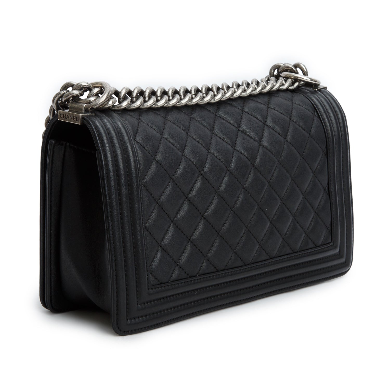 Chanel Black Lambskin Quilted Medium Boy Flap
