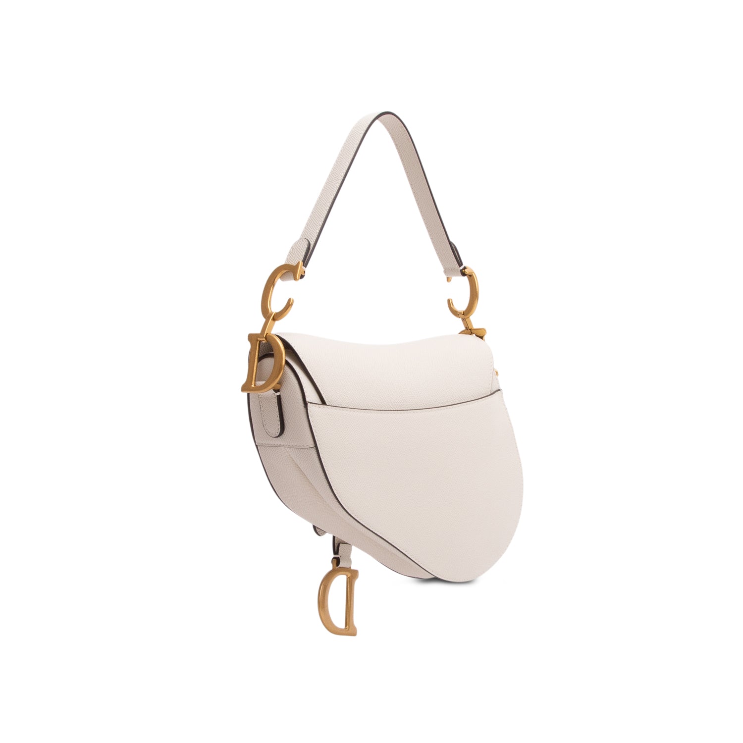 Christian Dior 2021 White Grained Calfskin Saddle Bag w/ Authenticity Card