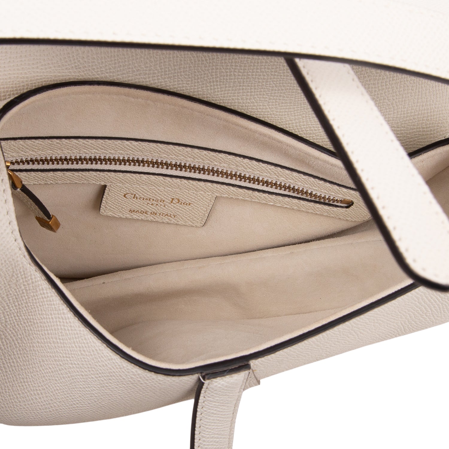 Christian Dior 2021 White Grained Calfskin Saddle Bag w/ Authenticity Card