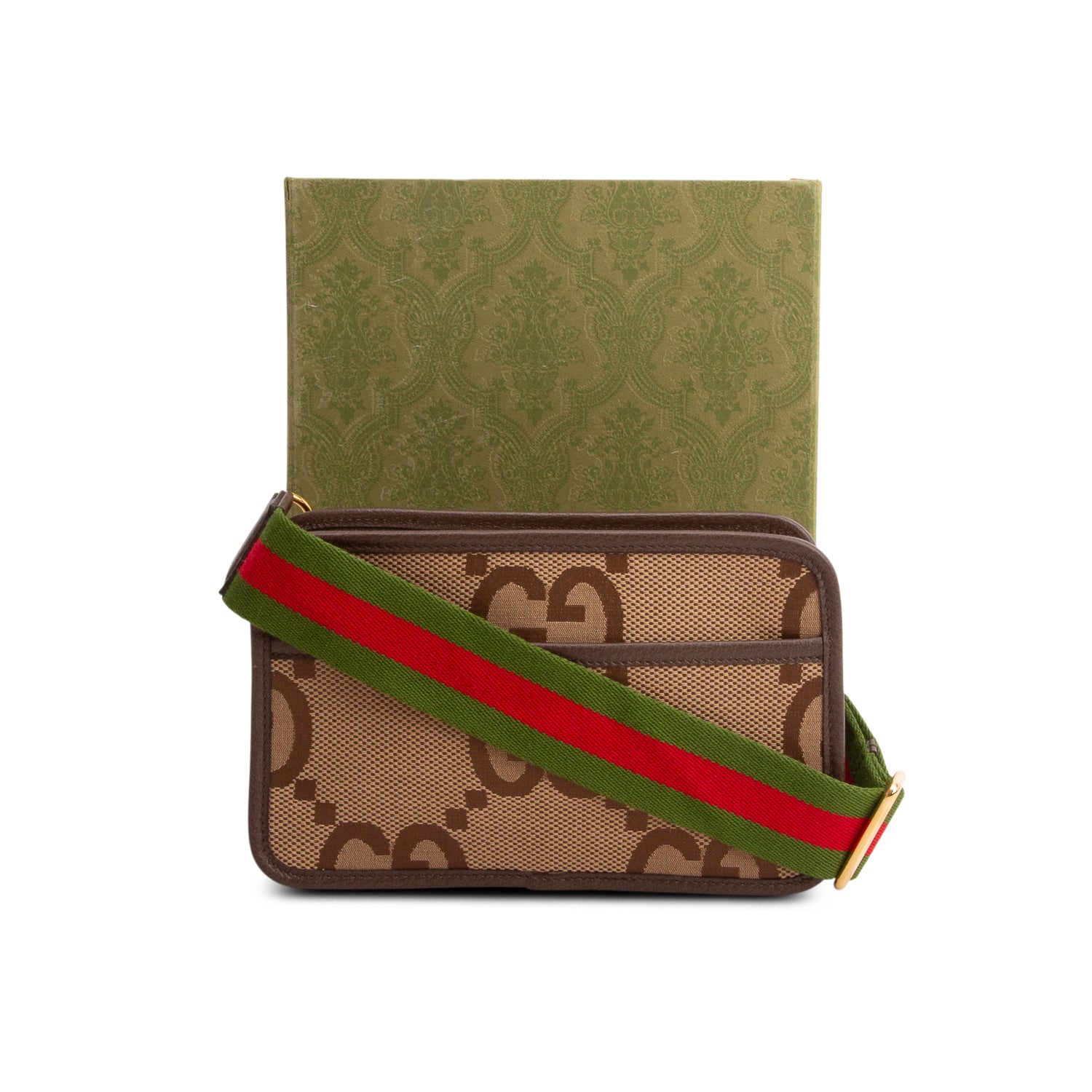 Gucci Monogram Jumbo GG Textured Dollar Calfskin Web Mini Crossbody Bag w/ Box