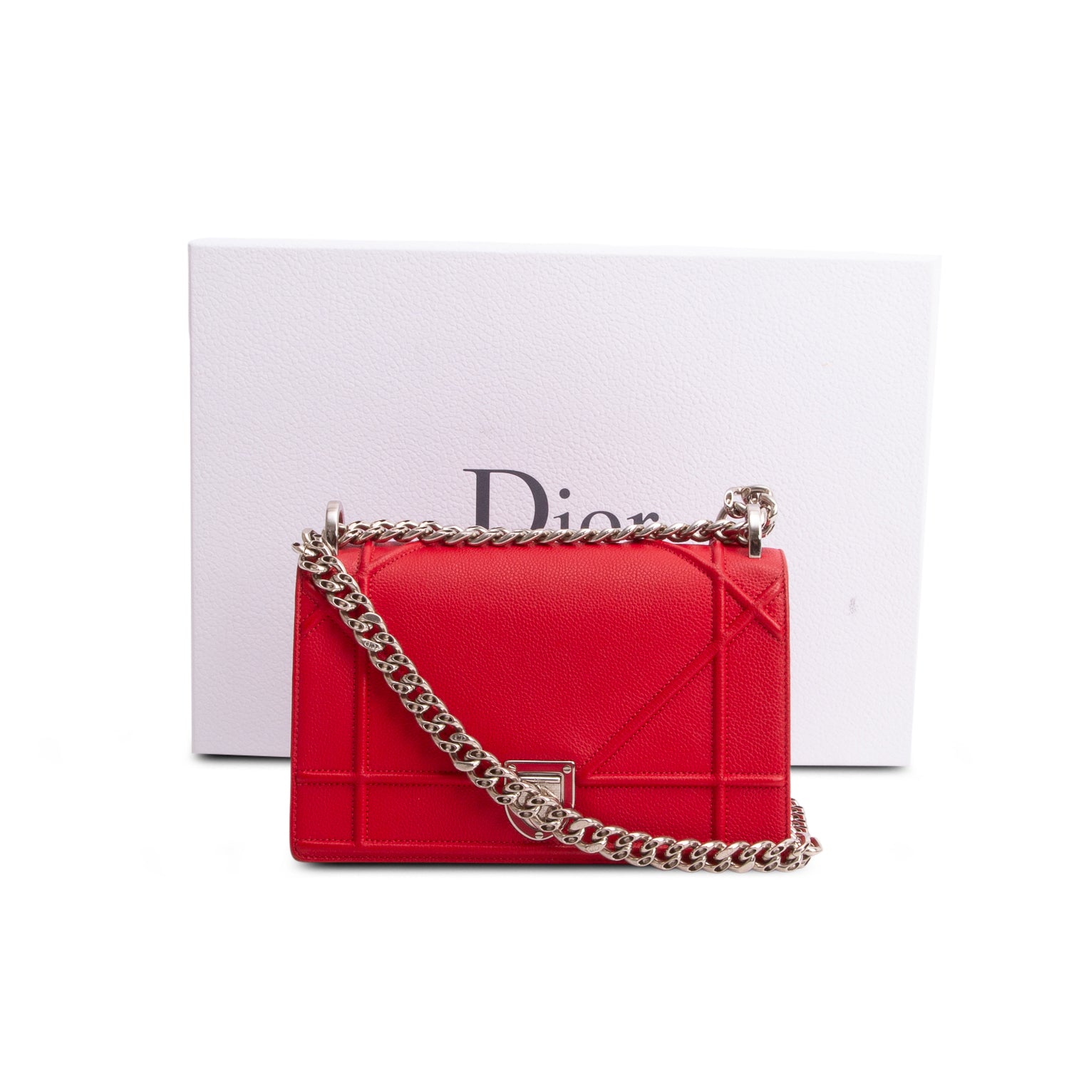 Christian Dior Red Calfskin Leather Small Diorama Flap Bag w/ Box & Authenticity Card