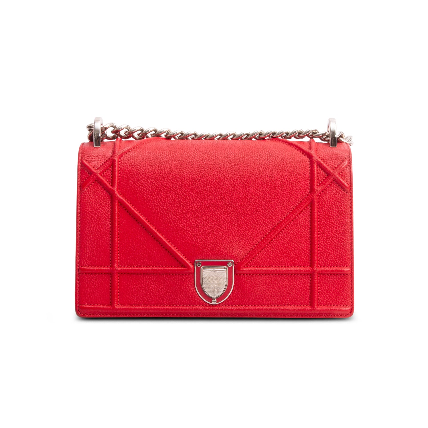 Christian Dior Red Calfskin Leather Small Diorama Flap Bag w/ Box & Authenticity Card