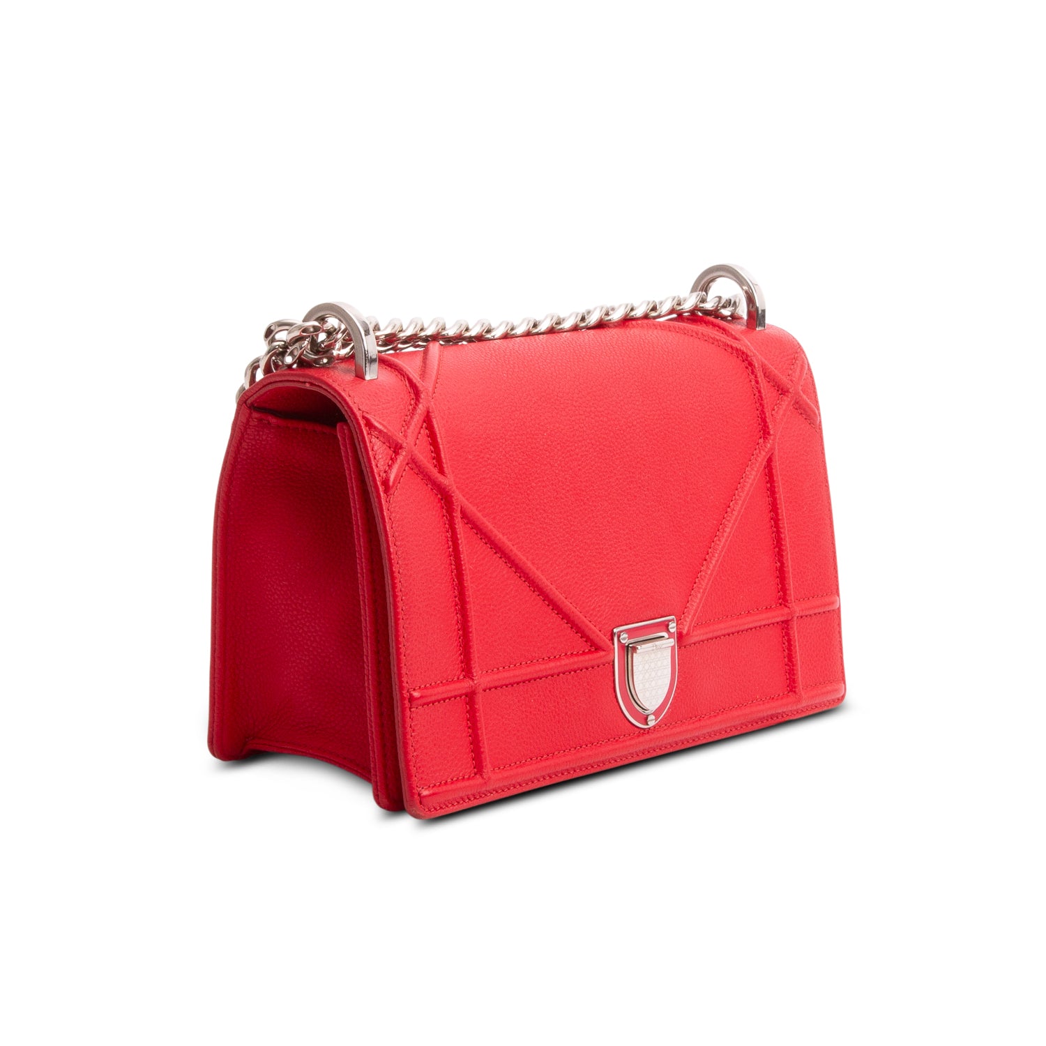 Christian Dior Red Calfskin Leather Small Diorama Flap Bag w/ Box & Authenticity Card