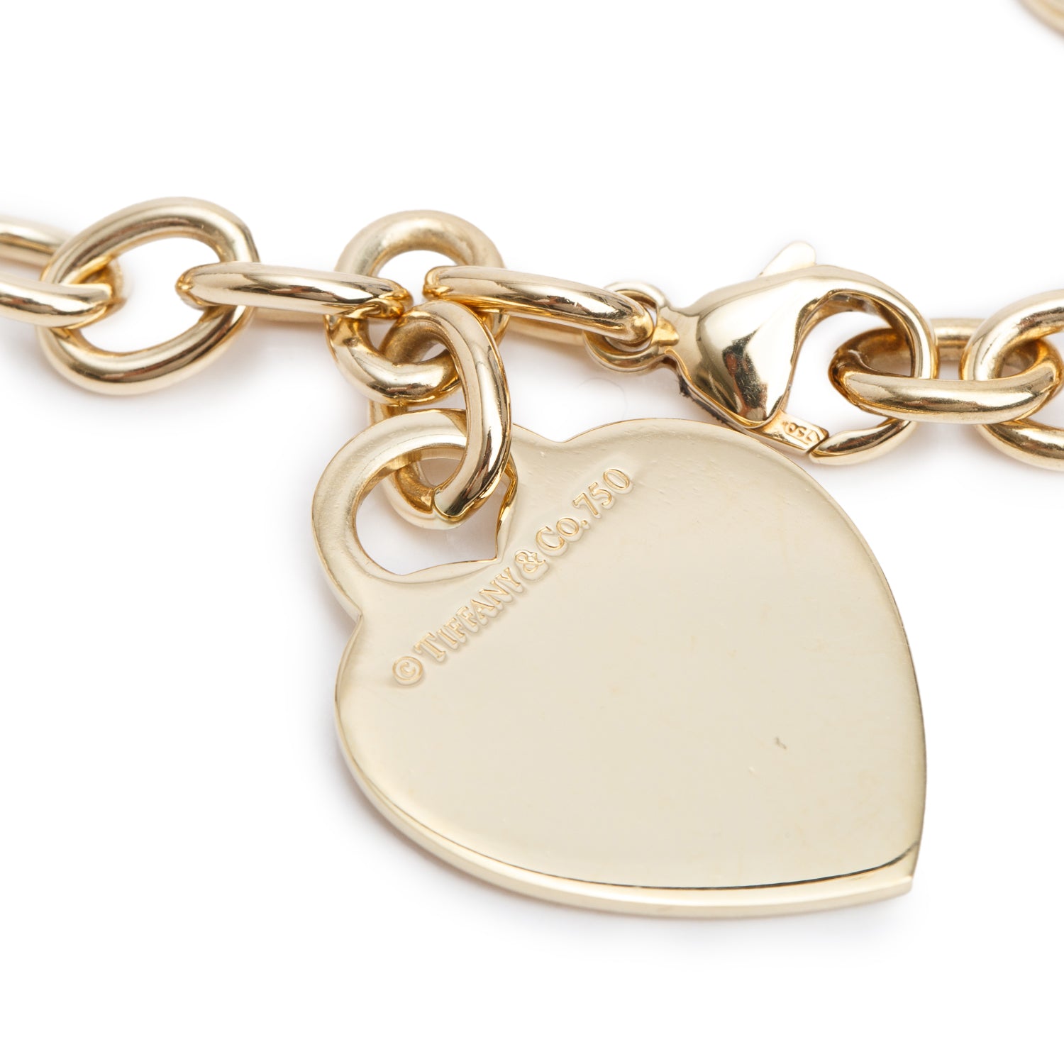 Tiffany & Co. Vintage 18k Yellow Gold Heart Tag Charm Bracelet w/ Box