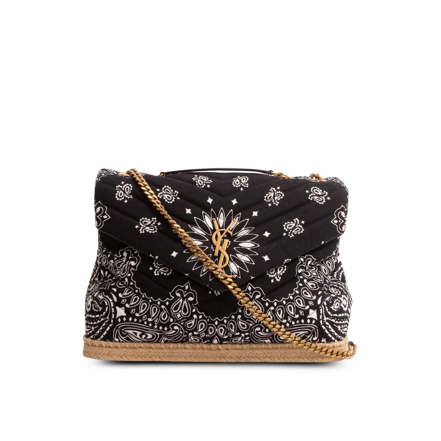 Saint Laurent Black Cotton Bandana Y Quilted Monogram Medium Loulou Shoulder Bag