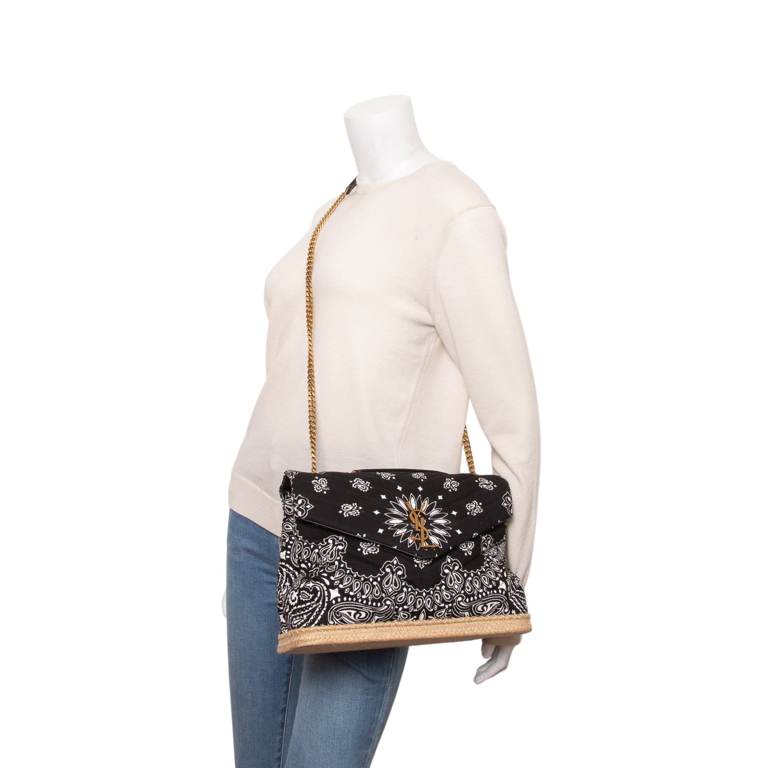 Saint Laurent Black Cotton Bandana Y Quilted Monogram Medium Loulou Shoulder Bag