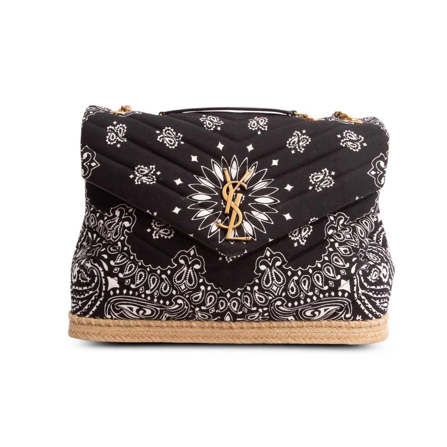 Saint Laurent Black Cotton Bandana Y Quilted Monogram Medium Loulou Shoulder Bag