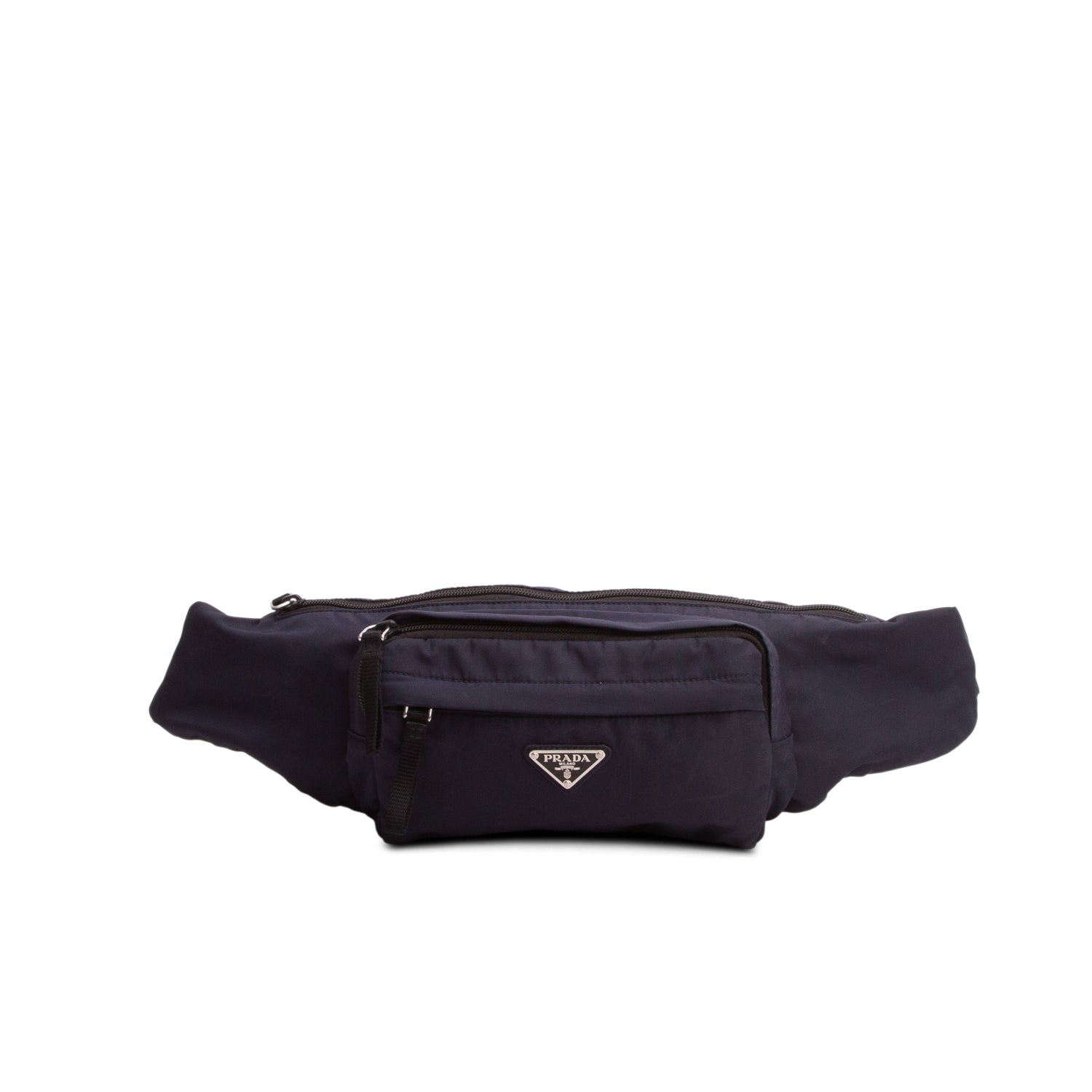 Prada Navy Tessuto Nylon Double Pocket Belt Bag w/ Authenticity Card