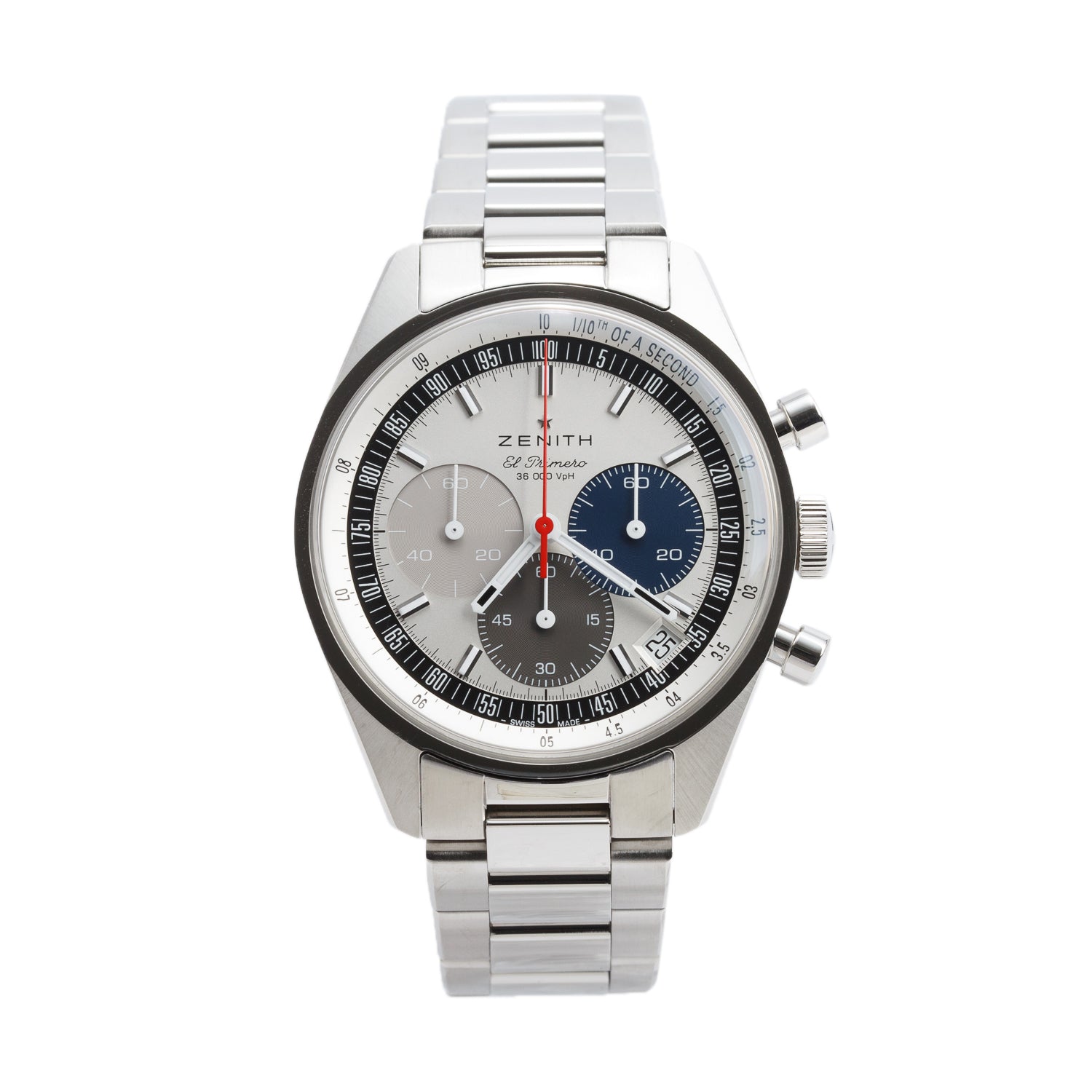 Zenith Stainless Steel El Primero Chronomaster Original 38 MM Automatic Chronograph Watch Silver Dial w/ Box, Papers & Extra Straps