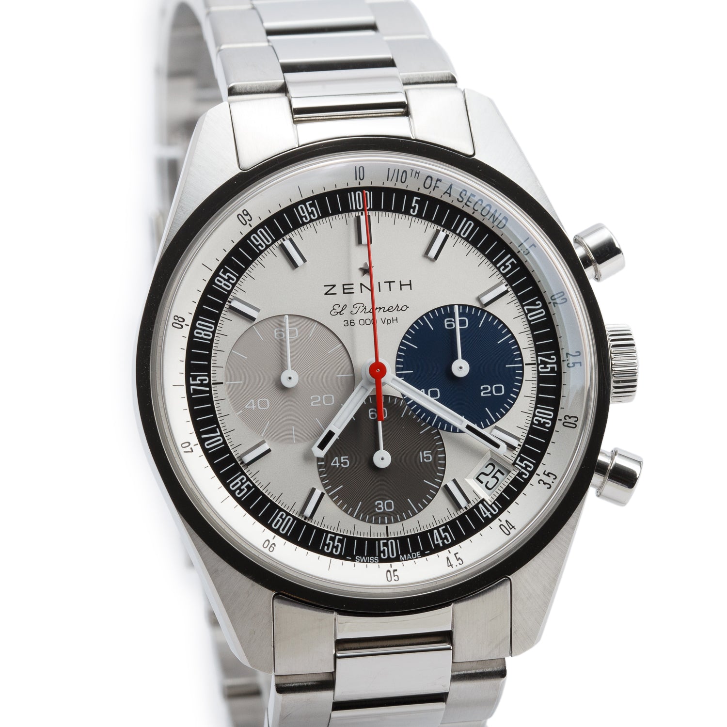 Zenith Stainless Steel El Primero Chronomaster Original 38 MM Automatic Chronograph Watch Silver Dial w/ Box, Papers & Extra Straps