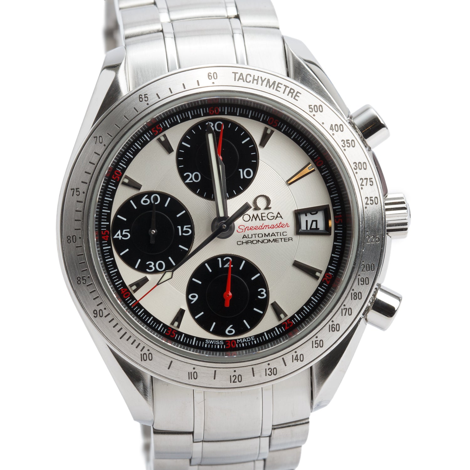Omega Stainless Steel Speedmaster Date 40 MM Automatic Chronograph Watch Silver Dial