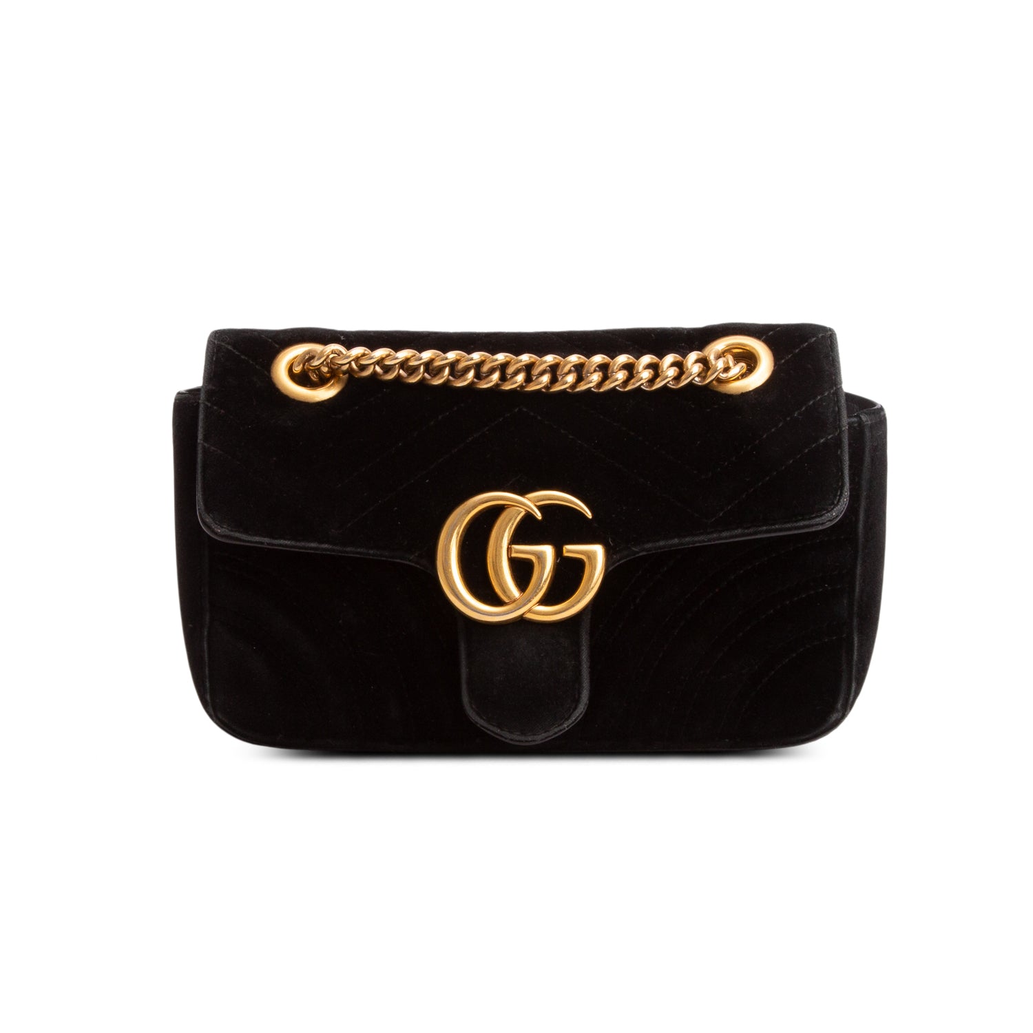 Gucci Black Velvet Matelasse Small GG Marmont Shoulder Bag