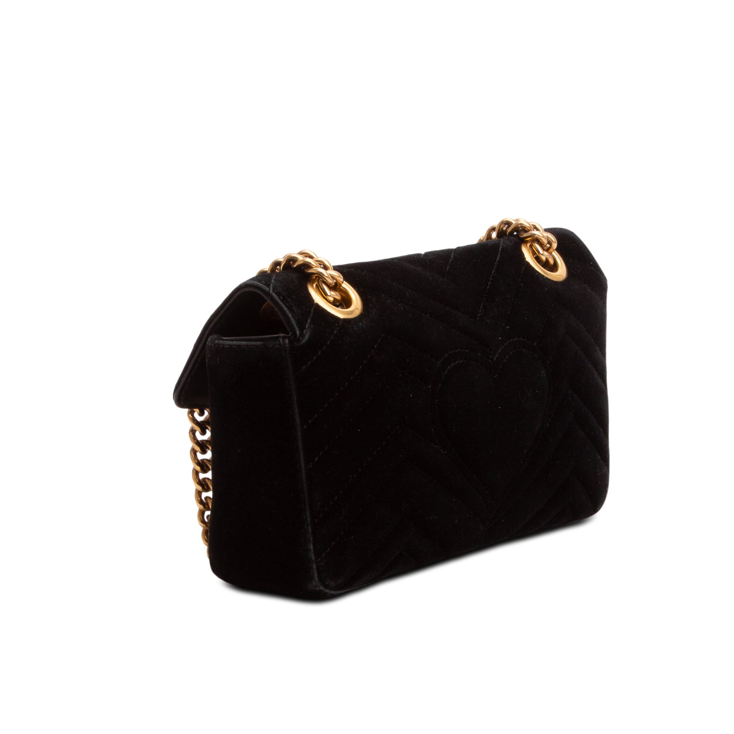Gucci Black Velvet Matelasse Small GG Marmont Shoulder Bag