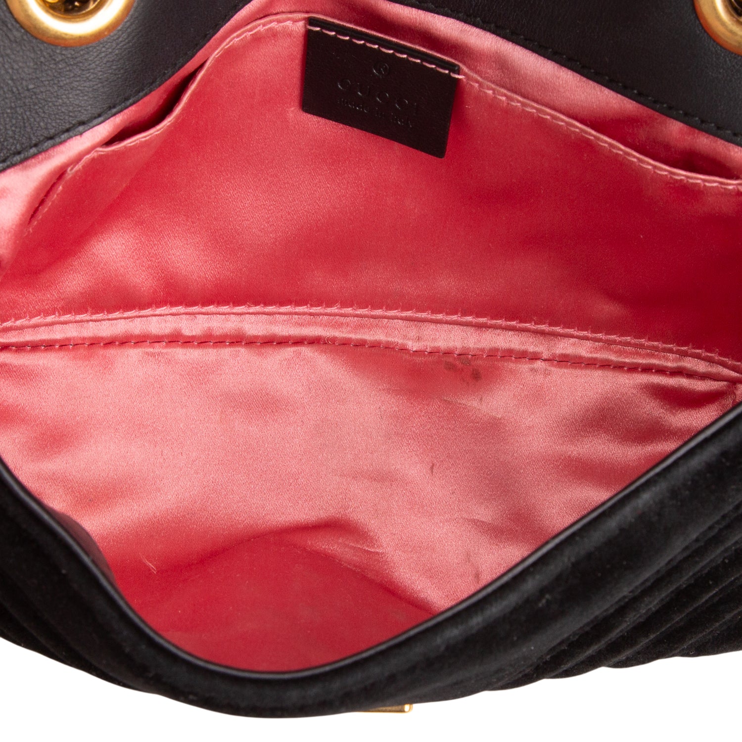 Gucci Black Velvet Matelasse Small GG Marmont Shoulder Bag