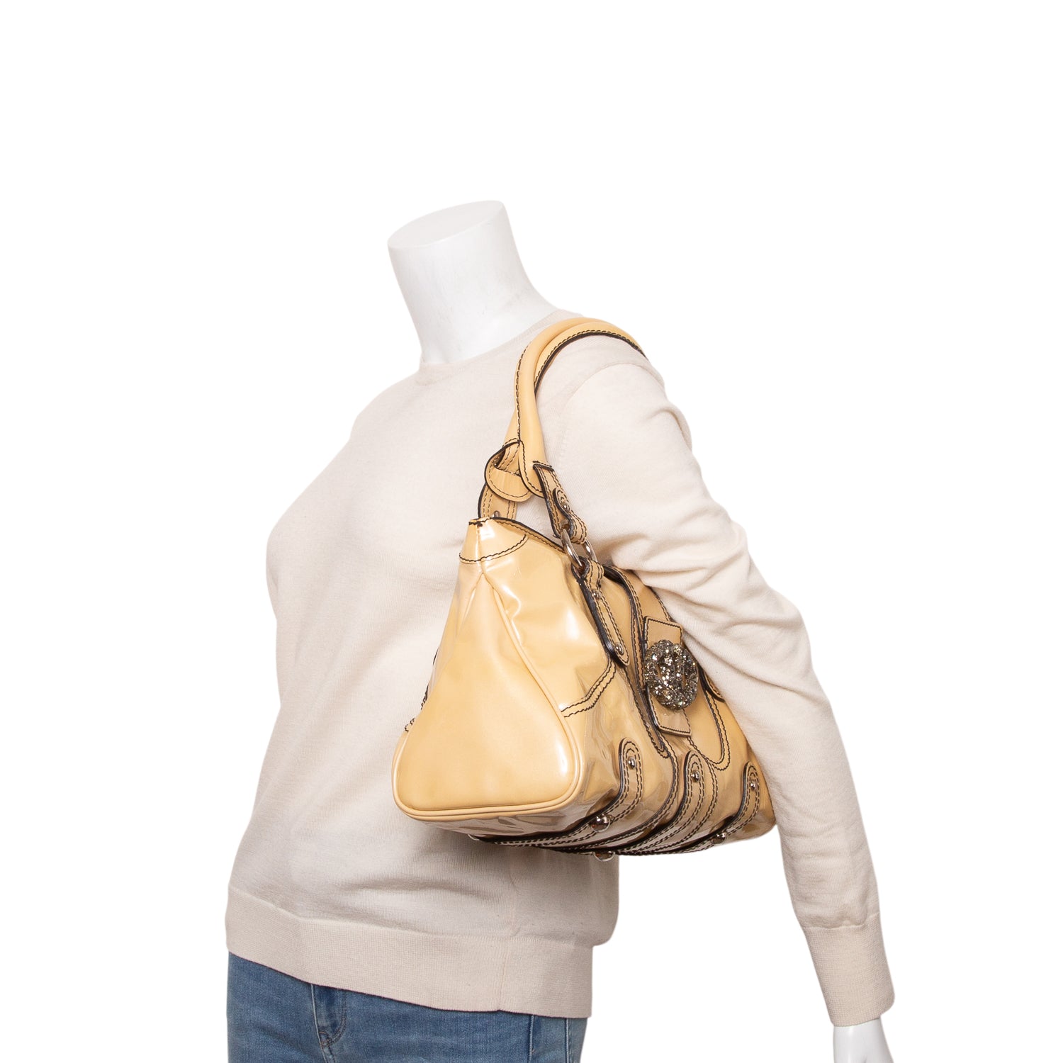 Valentino Yellow Patent Leather Catch Satchel