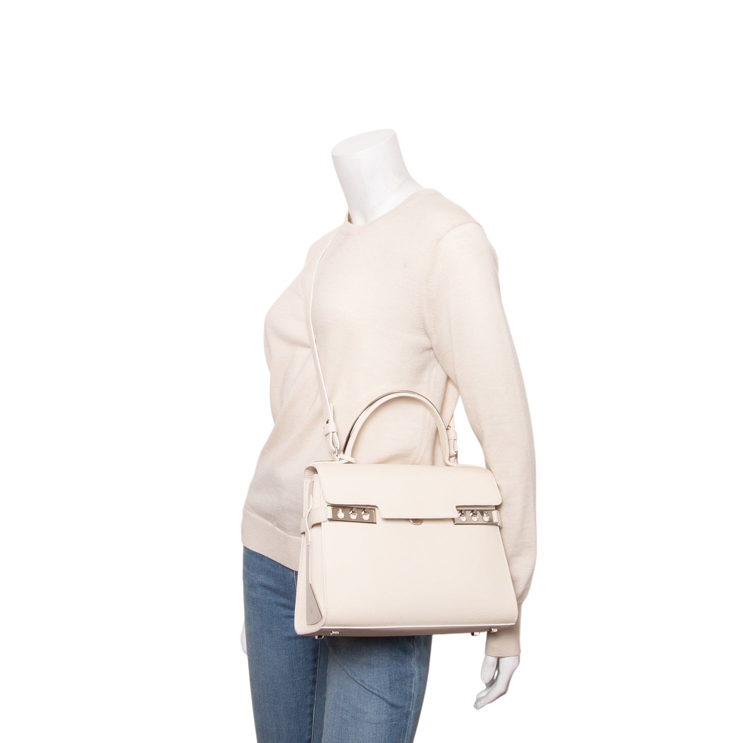 Delvaux White Crispy Calf Tempete MM w/ Strap