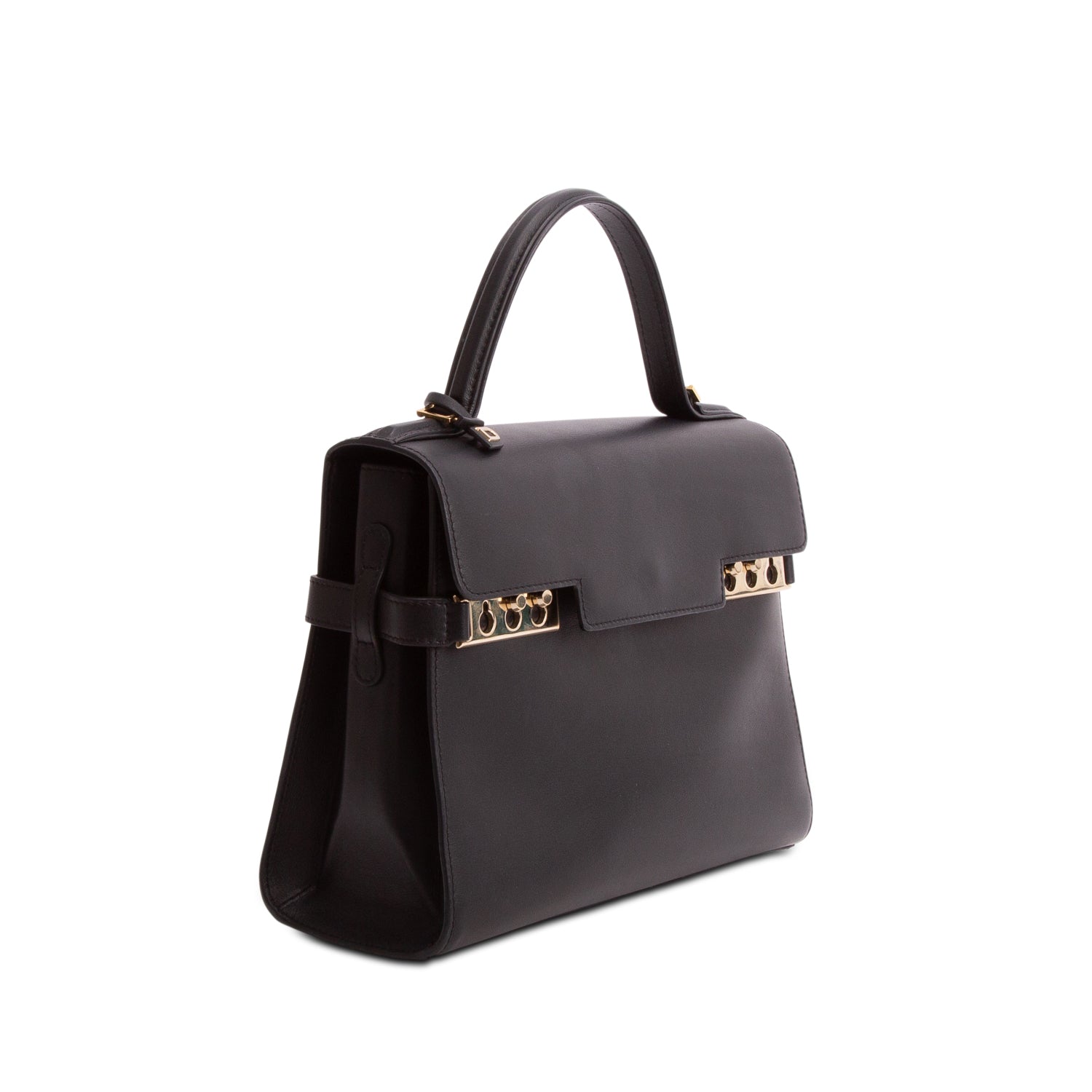 Delvaux Black Box Calf Tempete MM w/ Strap & Receipt