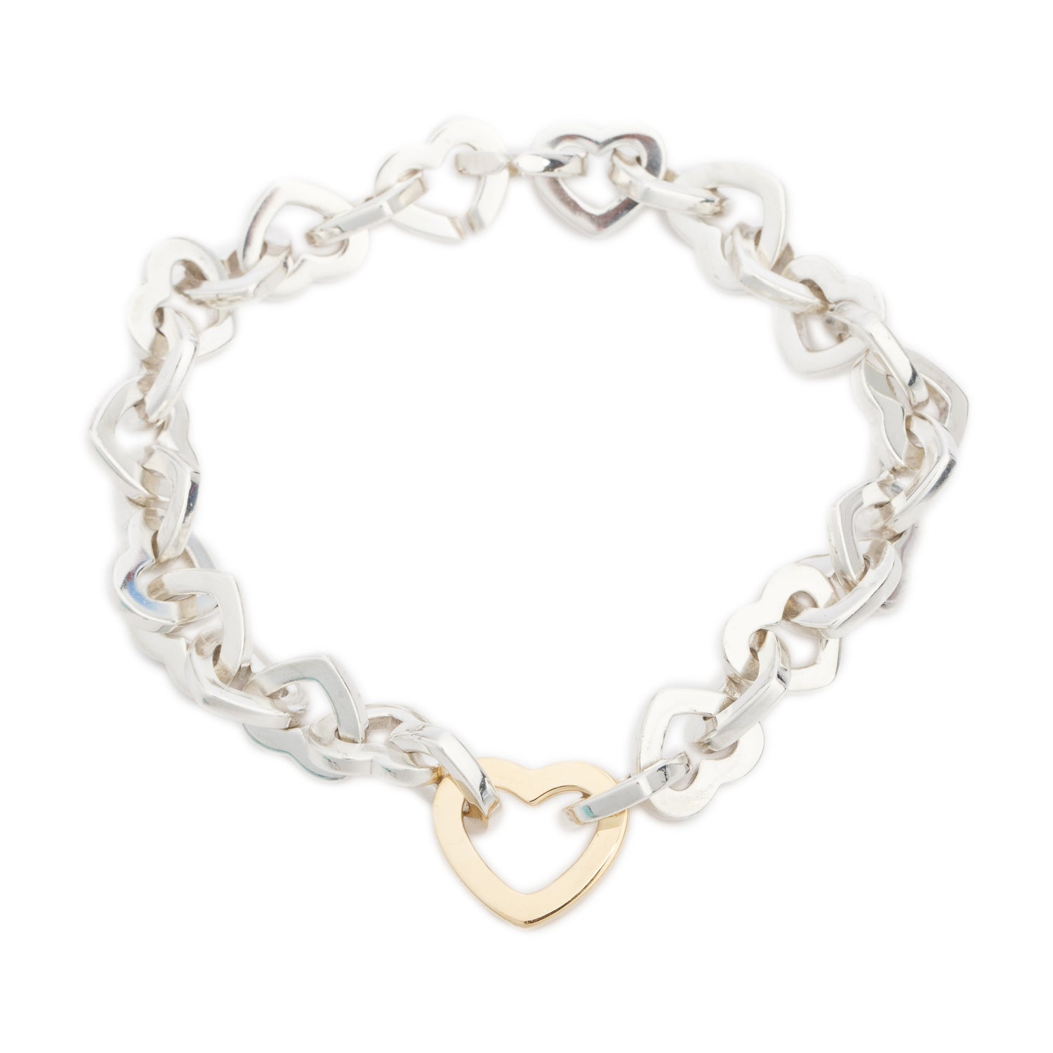 Tiffany & Co. Sterling Silver & 18k Yellow Gold Heart Link Bracelet w/ Box