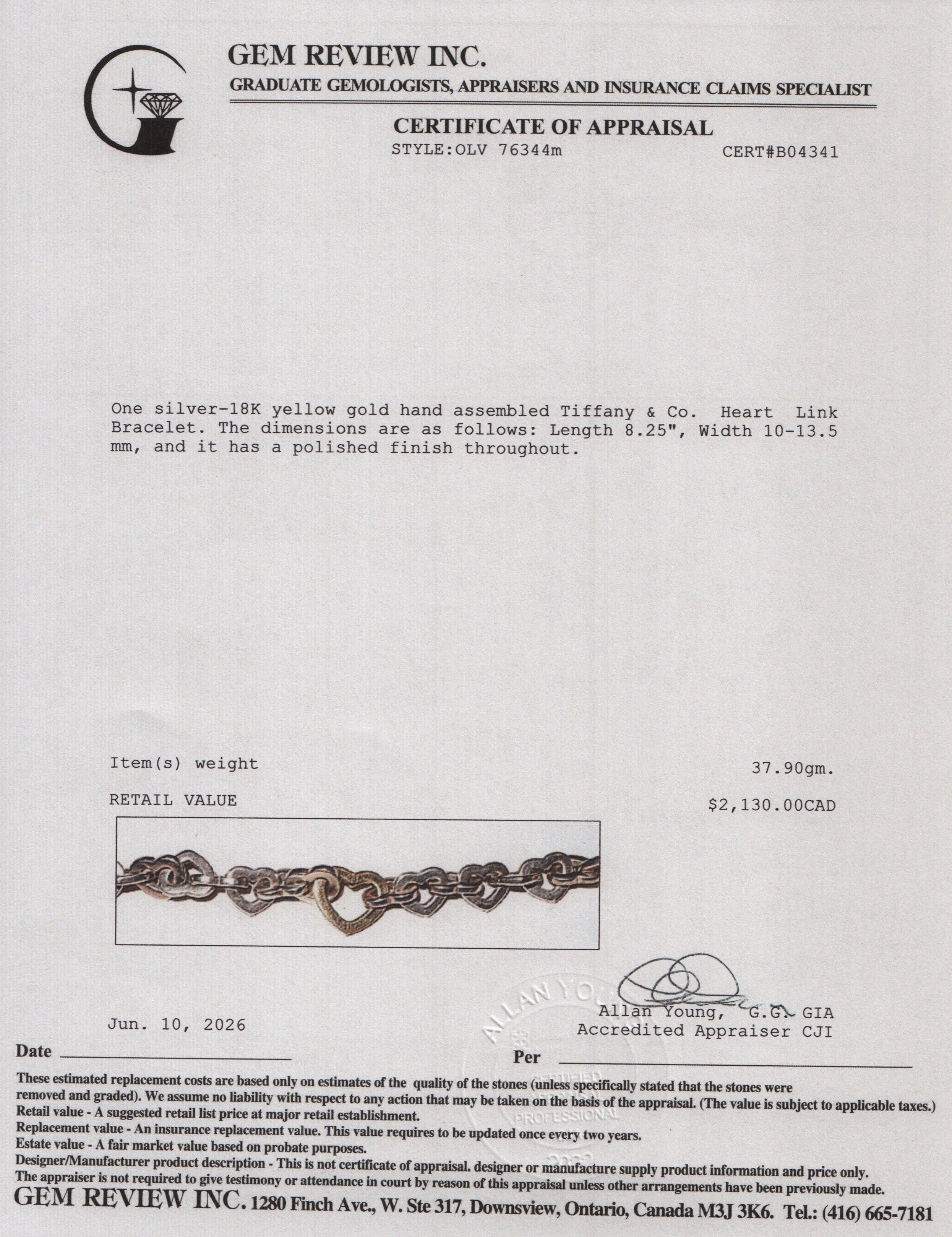 Tiffany & Co. Sterling Silver & 18k Yellow Gold Heart Link Bracelet w/ Box