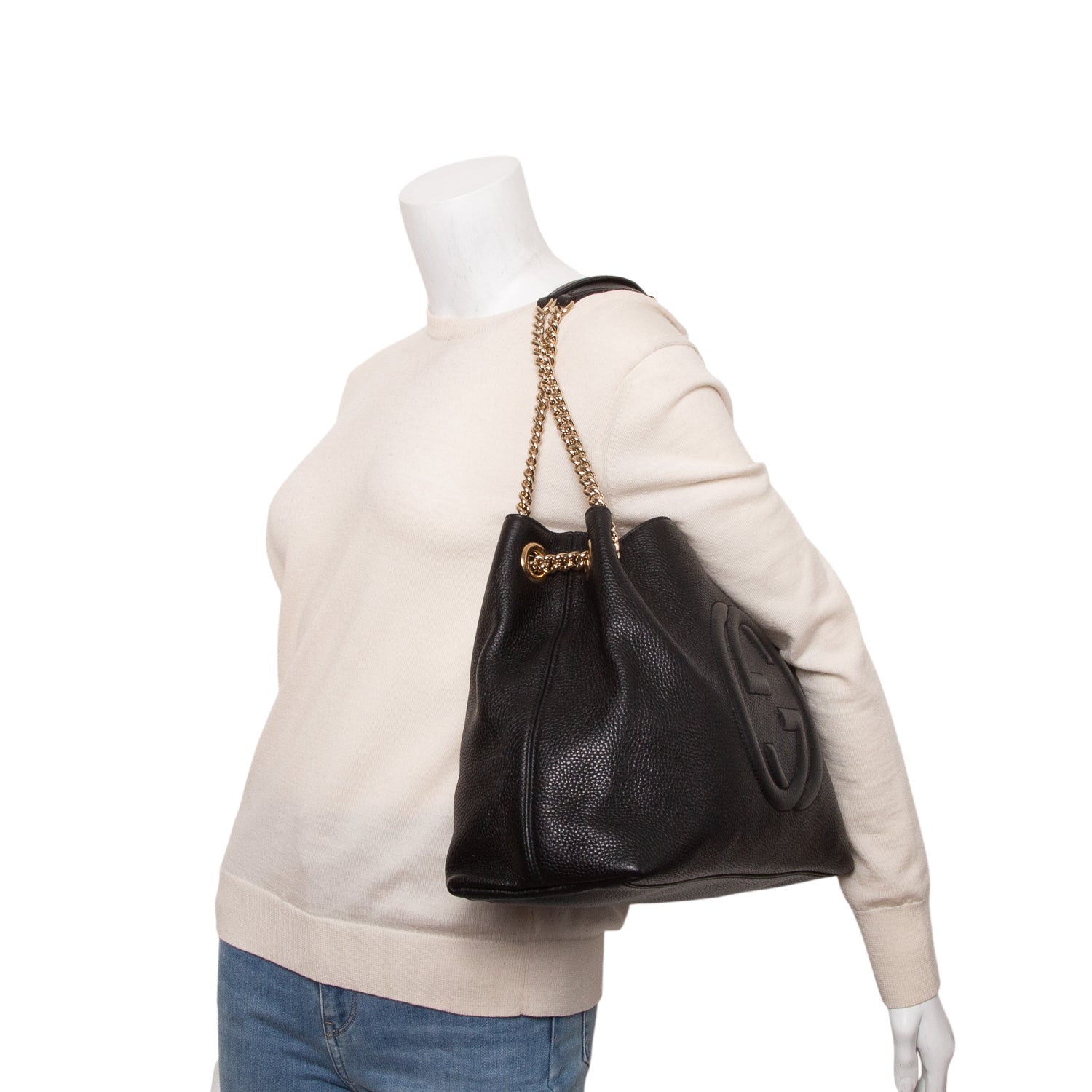 Gucci Black Grained Leather Medium Soho Chain Tote