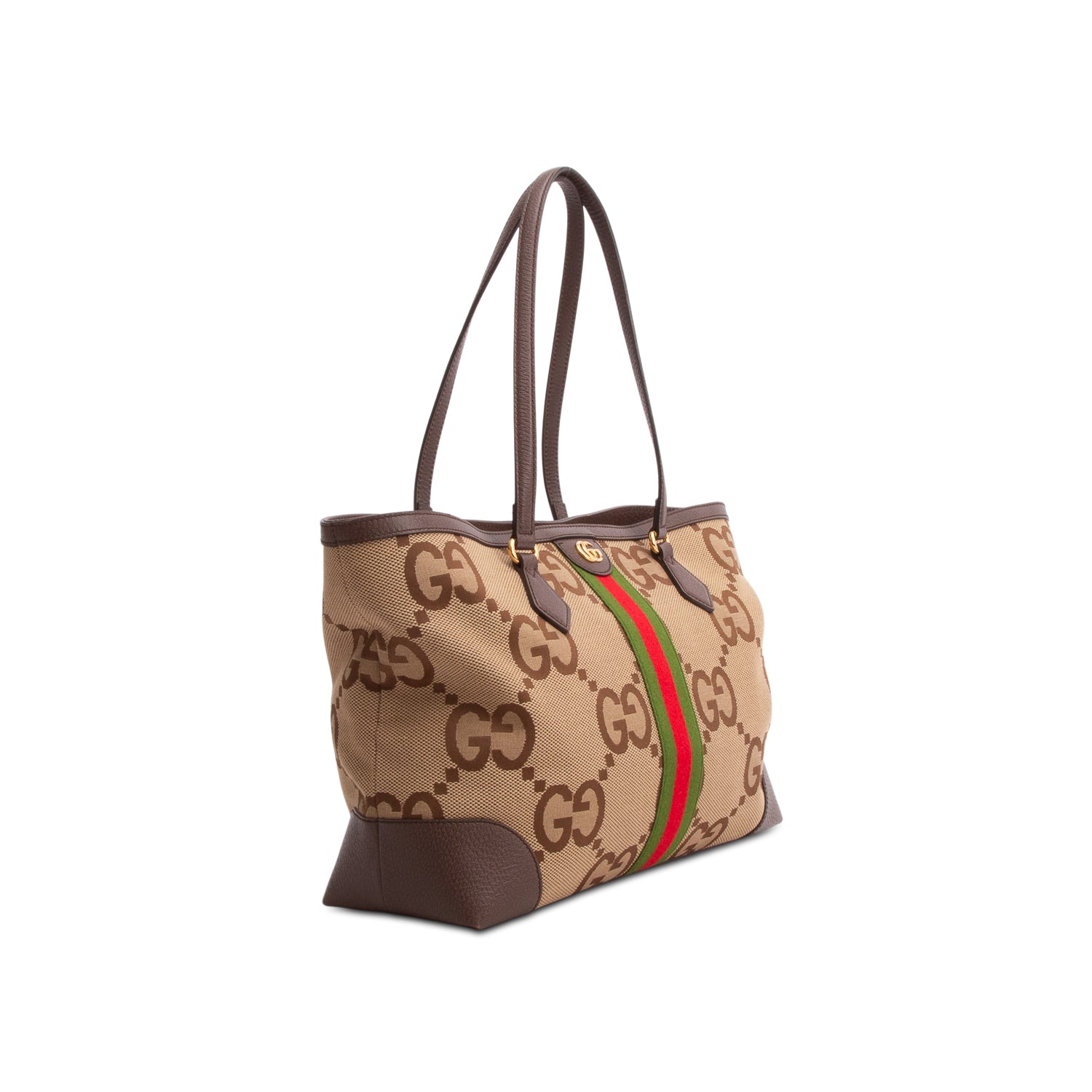 Gucci Brown Monogram Jumbo GG Textured Dollar Calfskin Medium Ophidia Shopping Tote