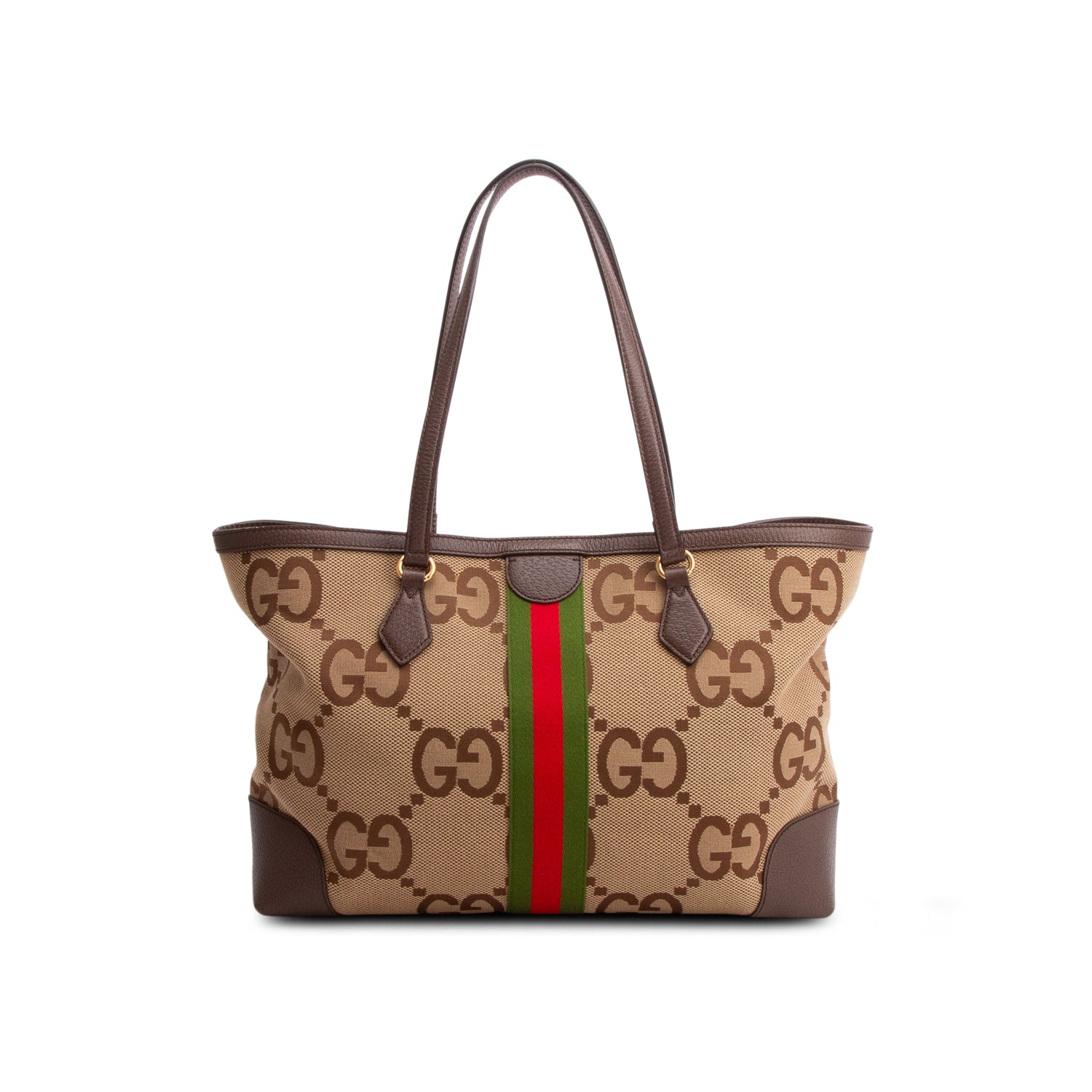 Gucci Brown Monogram Jumbo GG Textured Dollar Calfskin Medium Ophidia Shopping Tote