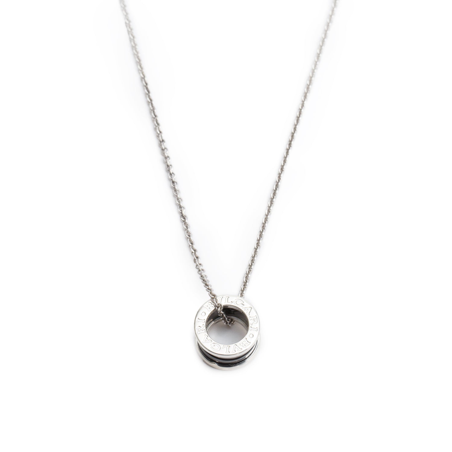 BVLGARI Sterling Silver & Black Ceramic Save The Children Pendant Necklace