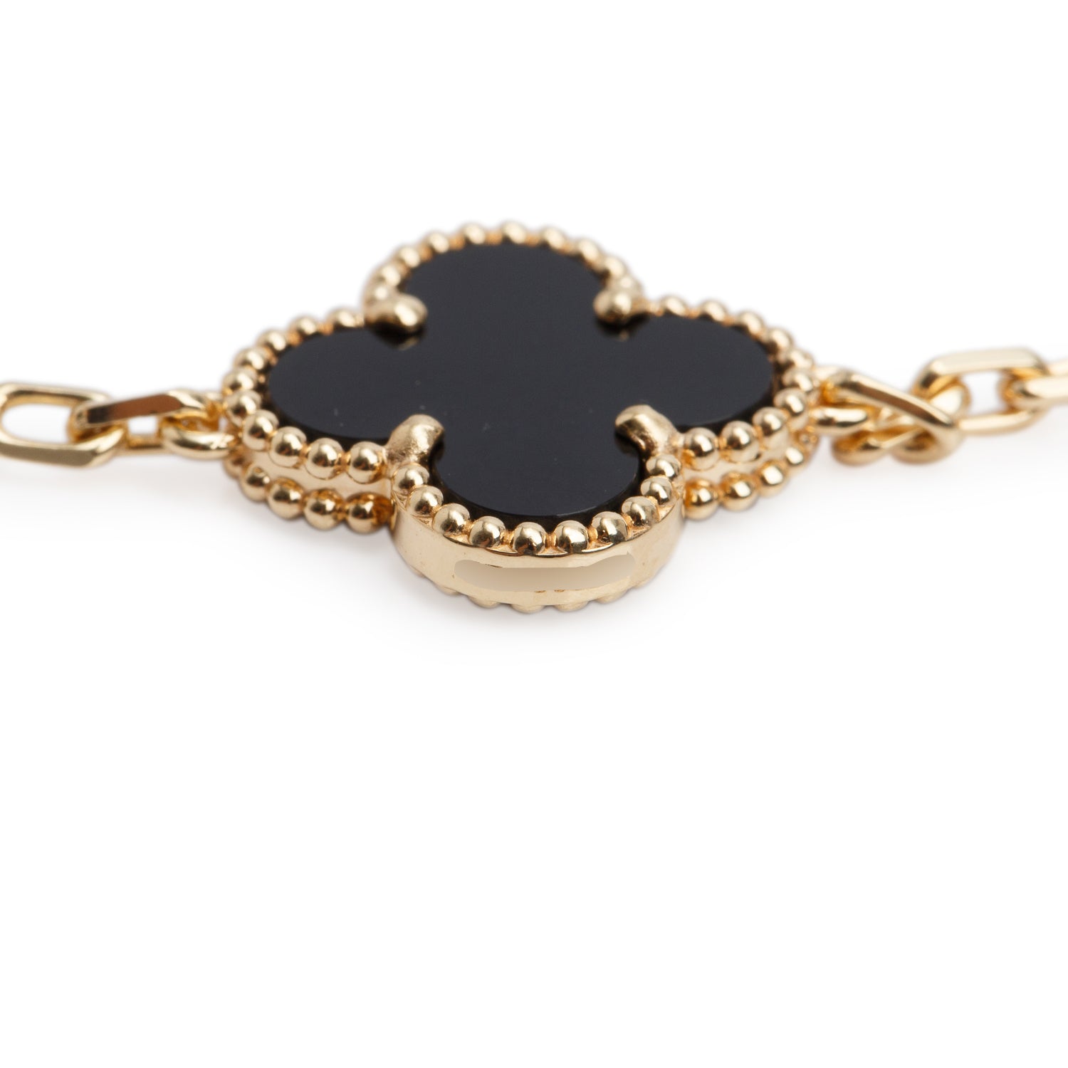 Van Cleef & Arpels 2026 18k Yellow Gold Vintage Alhambra 5 Motif Onyx Bracelet w/ Box, Receipt & Certificate