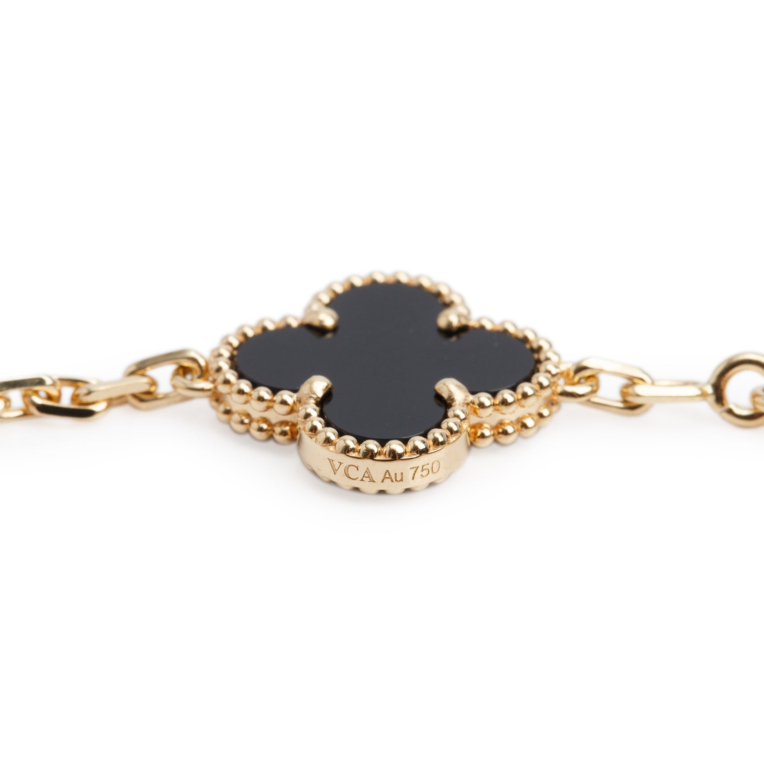 Van Cleef & Arpels 2026 18k Yellow Gold Vintage Alhambra 5 Motif Onyx Bracelet w/ Box, Receipt & Certificate