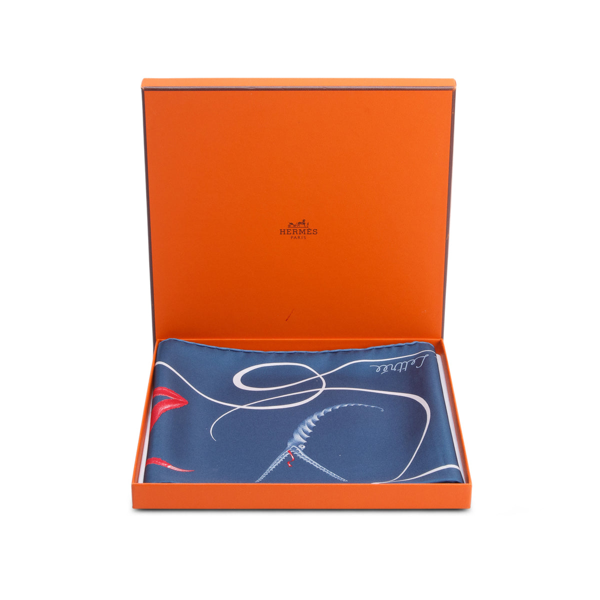 Hermes Blue & Multicolor 'Faune Lettre' Silk Scarf 90 w/ Box