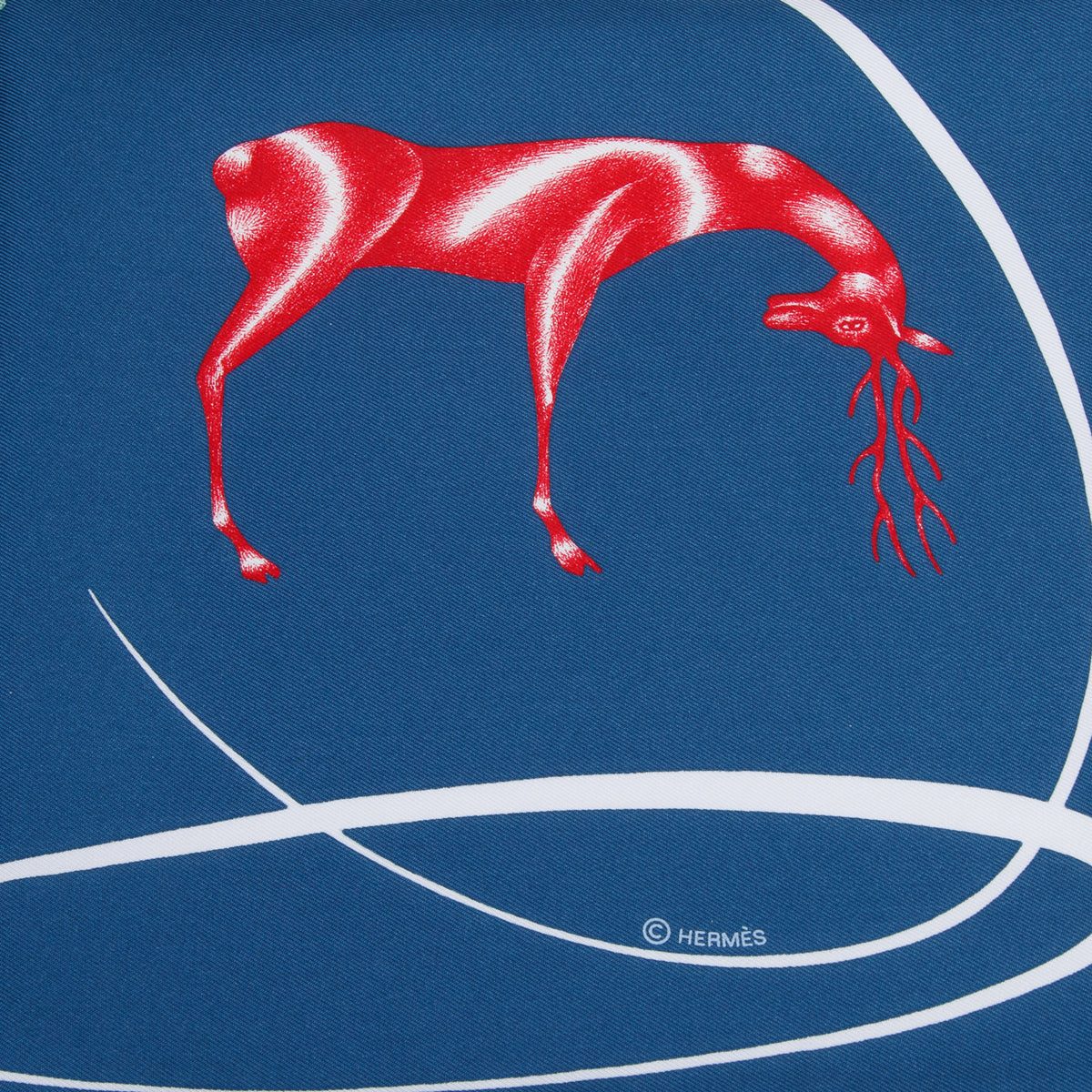 Hermes Blue & Multicolor 'Faune Lettre' Silk Scarf 90 w/ Box