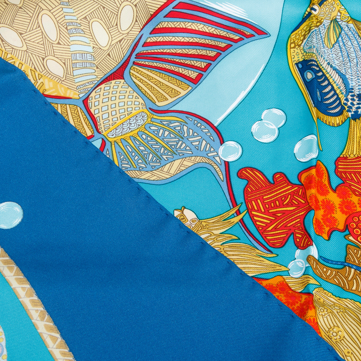 Hermes Blue & Multicolor 'Grands Fonds' Silk Scarf 90 w/ Box