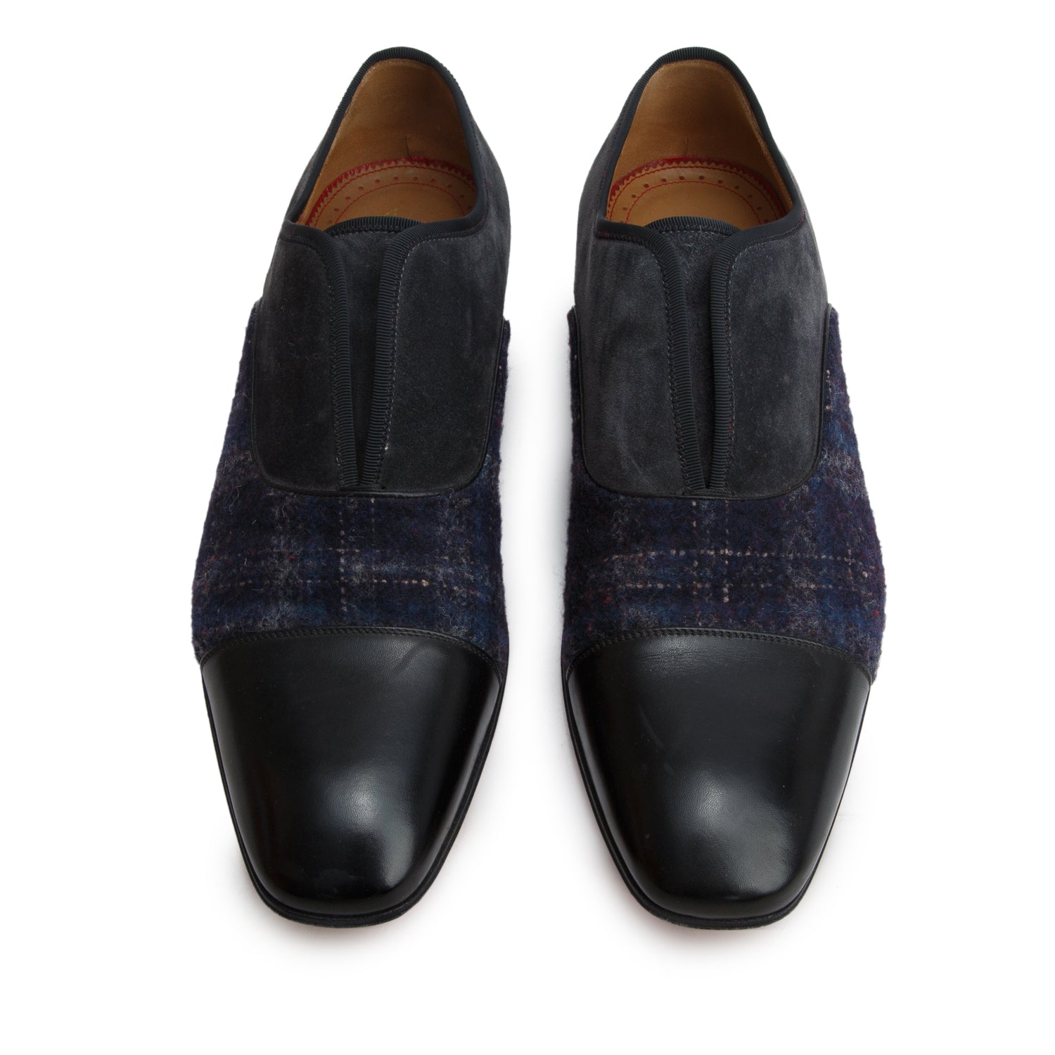 Christian Louboutin Black Blue Leather Tweed Suede Alpha Male Oxford Shoes, Men's Size 42 w/ Box