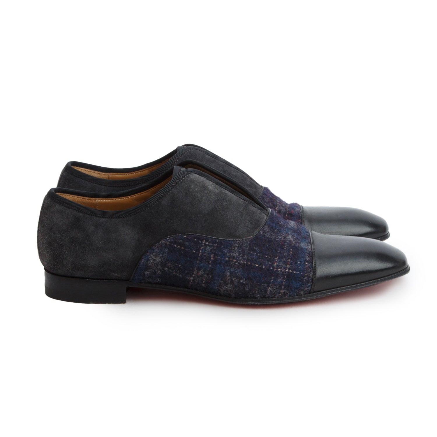 Christian Louboutin Black Blue Leather Tweed Suede Alpha Male Oxford Shoes, Men's Size 42 w/ Box
