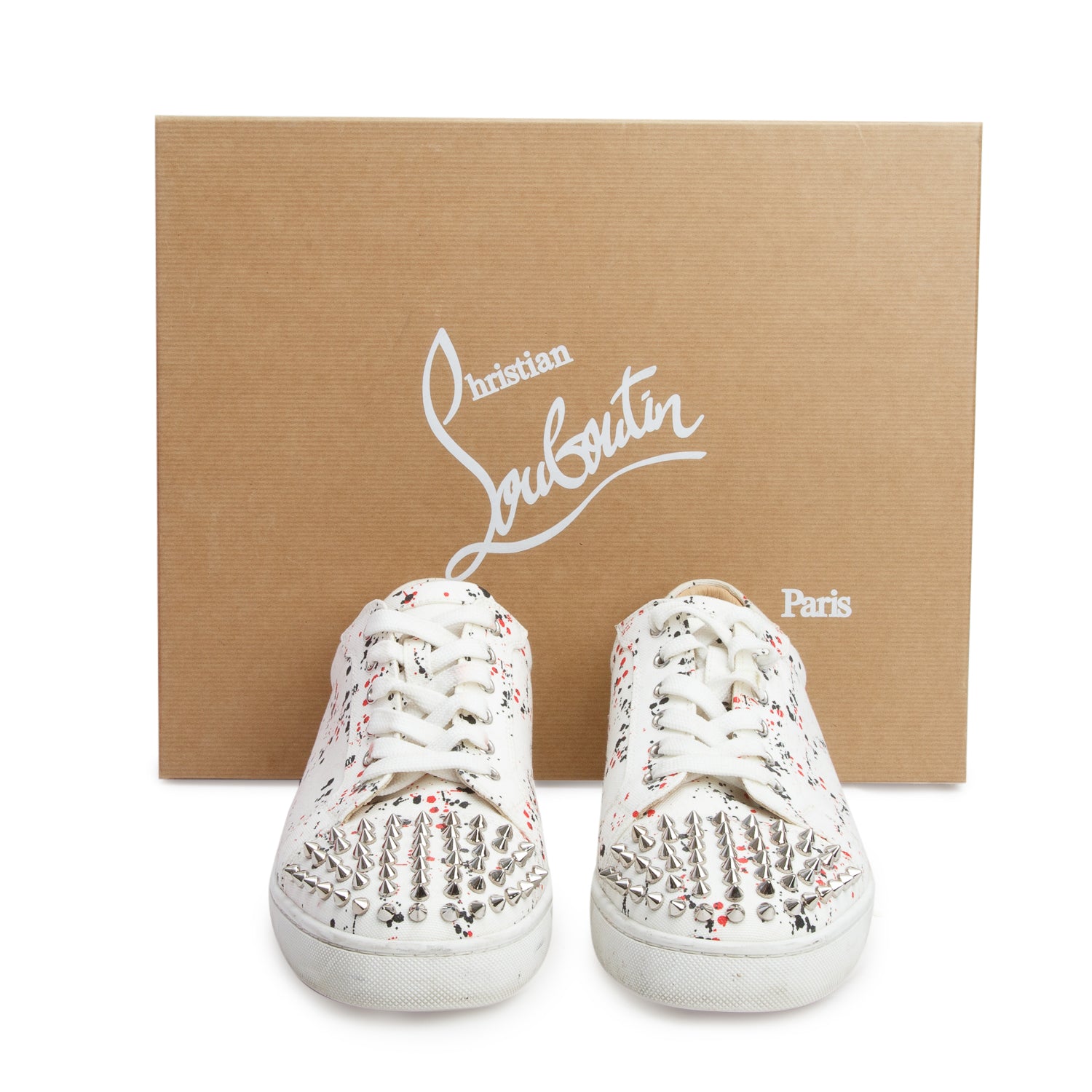 Christian Louboutin White Canvas Seavaste 2 Studded Flat Sneakers, Men's Size 42 w/ Box