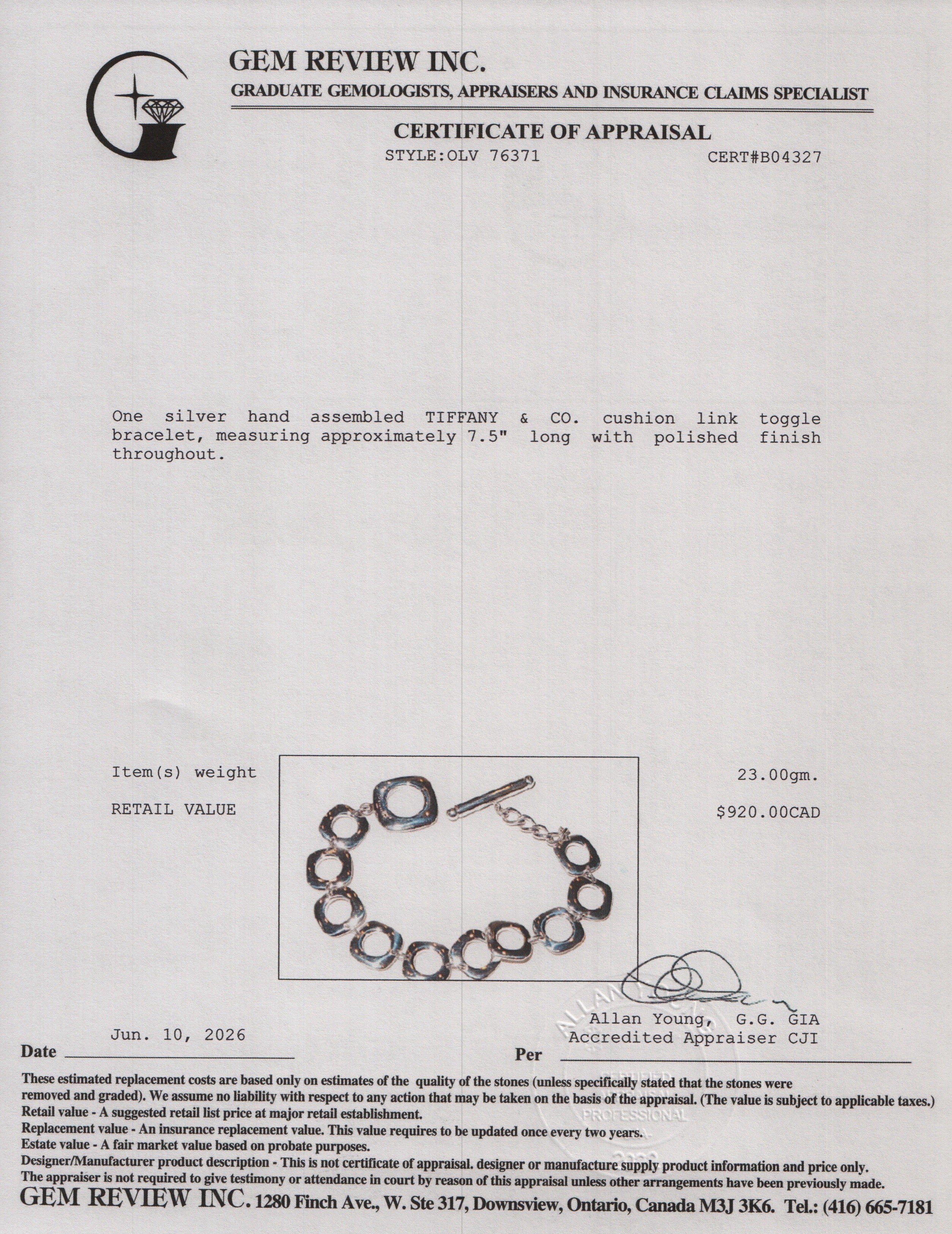 Tiffany & Co. Sterling Silver Cushion Link Toggle Bracelet