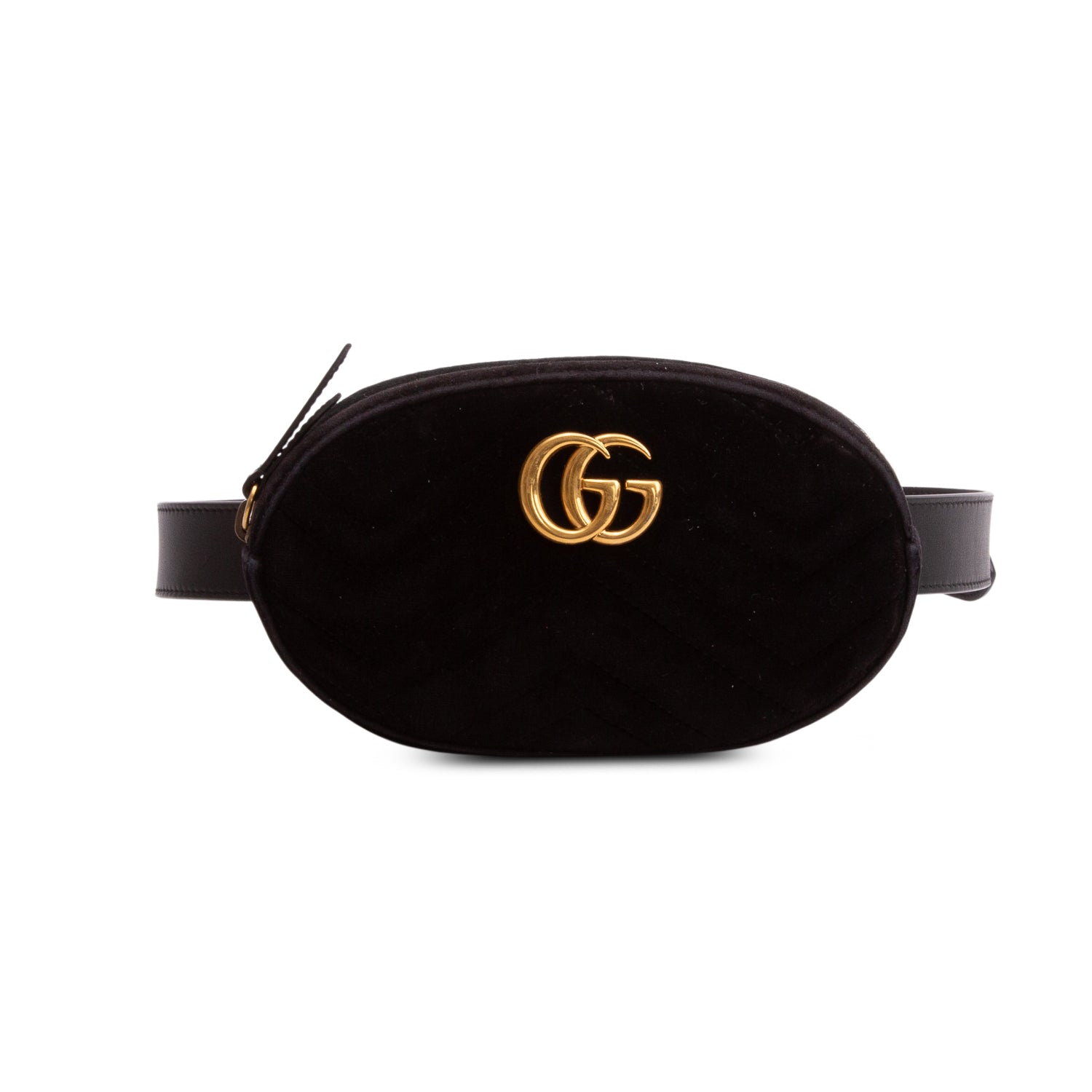 Gucci Black Velvet Matelasse GG Marmont Belt Bag, Size 85 34