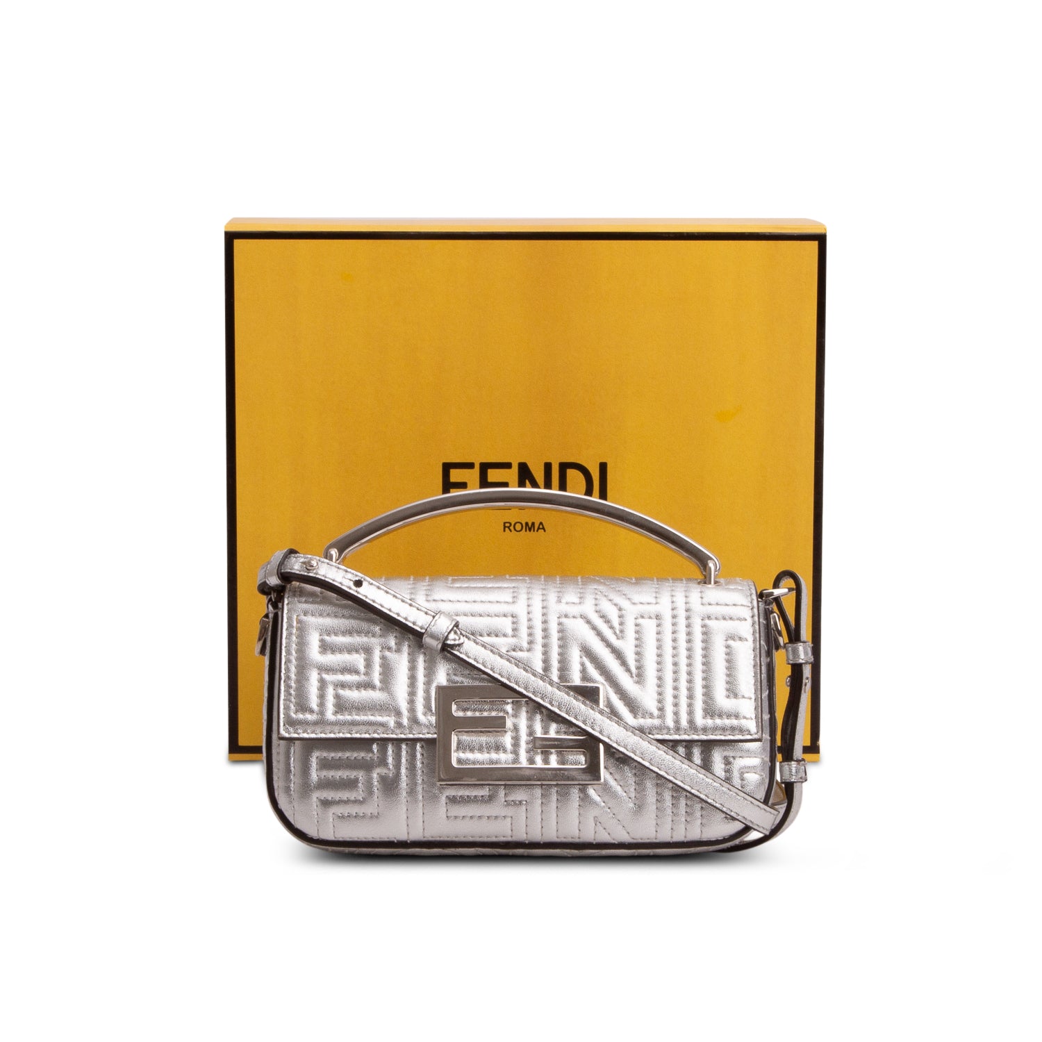 Fendi x Marc Jacobs 2023 Silver Lambskin Baguette Phone Pouch w/ Box & Strap