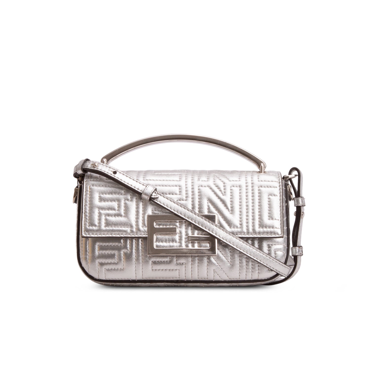 Fendi x Marc Jacobs 2023 Silver Lambskin Baguette Phone Pouch w/ Box & Strap