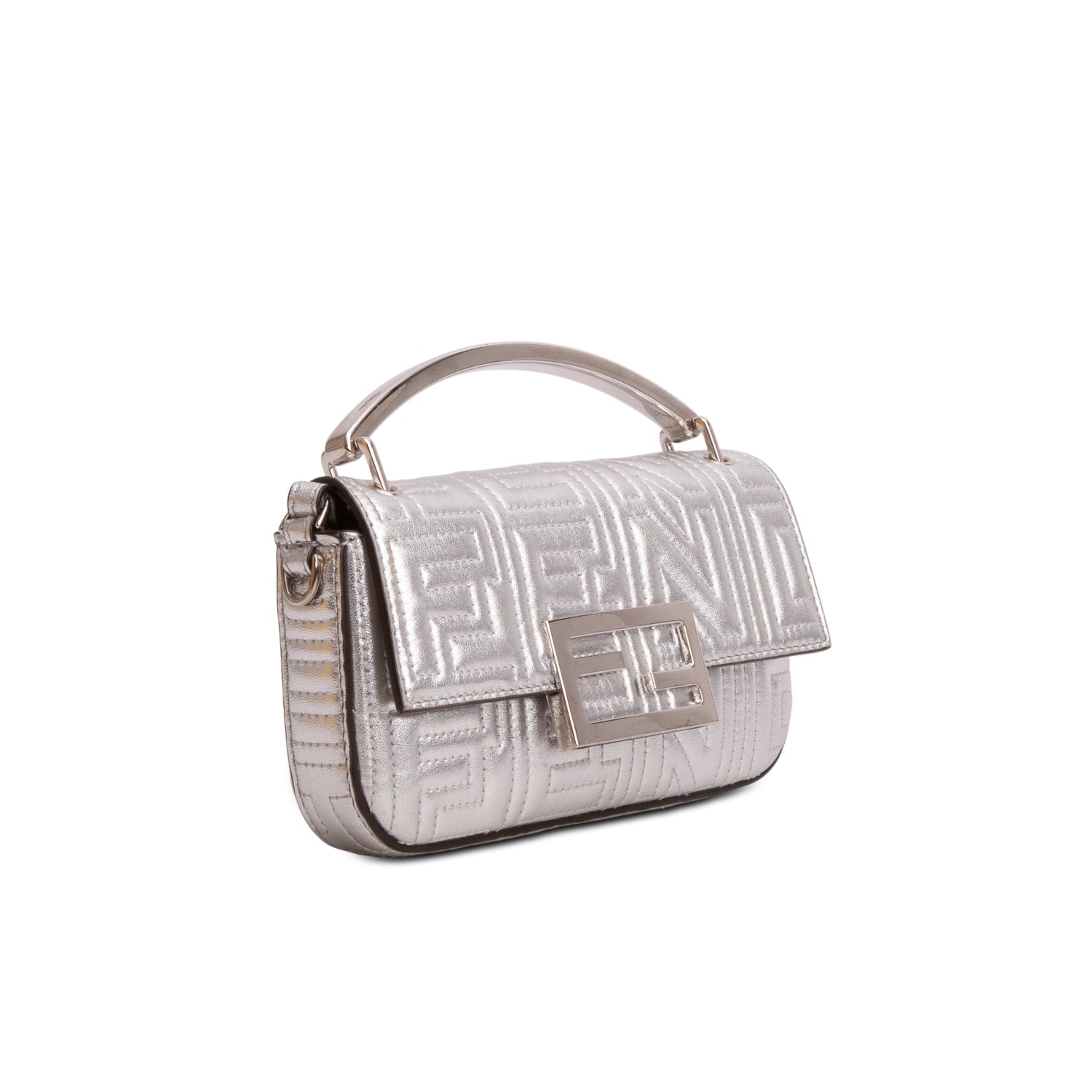 Fendi x Marc Jacobs 2023 Silver Lambskin Baguette Phone Pouch w/ Box & Strap
