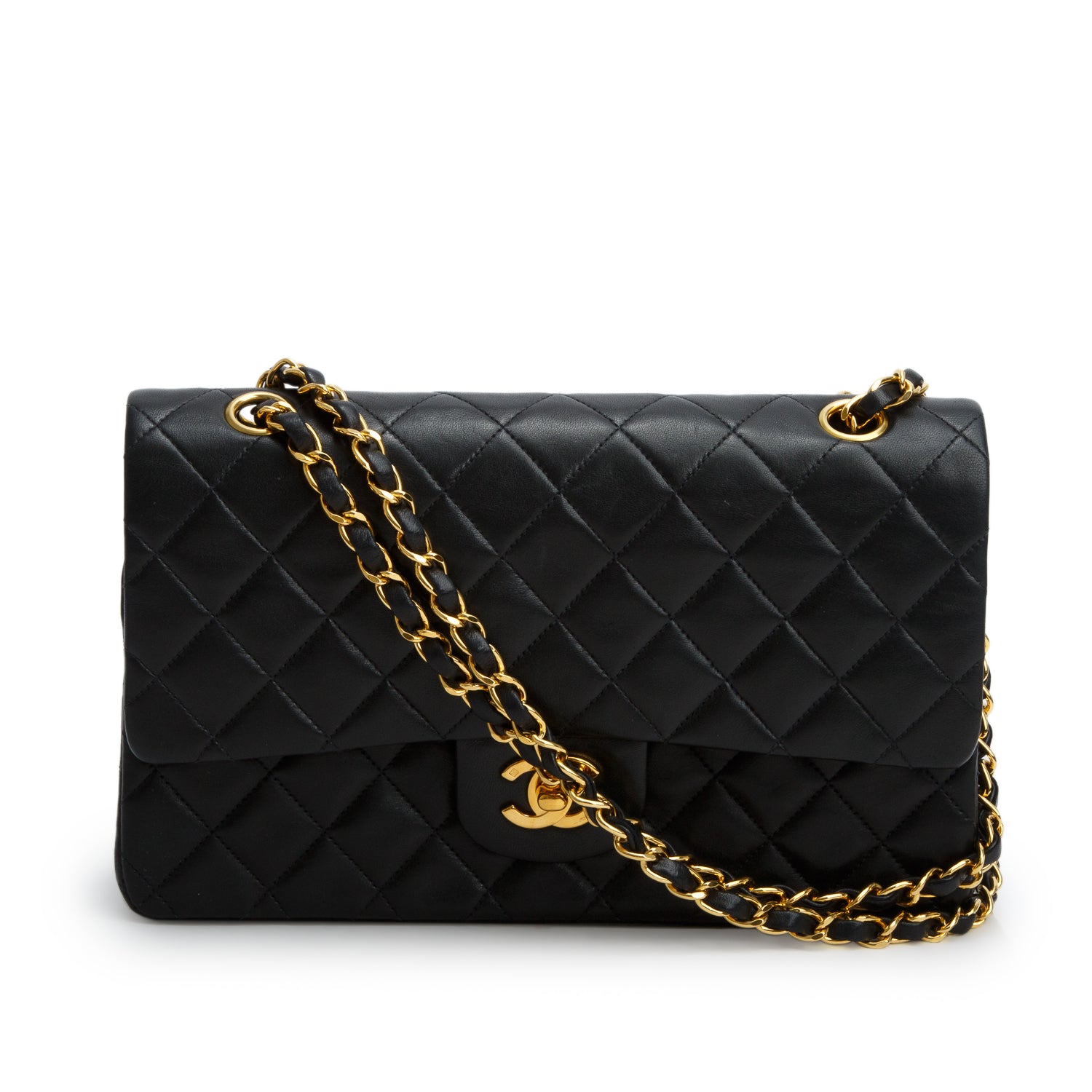 Chanel Vintage Black Quilted Lambskin Leather Classic Medium Double Flap Bag w/ Box