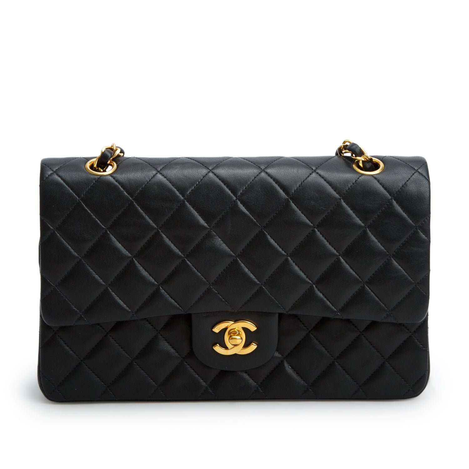 Chanel Vintage Black Quilted Lambskin Leather Classic Medium Double Flap Bag w/ Box