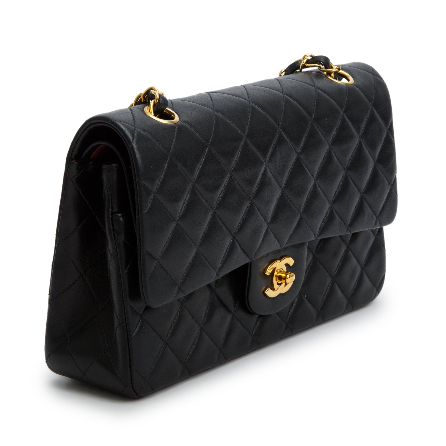 Chanel Vintage Black Quilted Lambskin Leather Classic Medium Double Flap Bag w/ Box