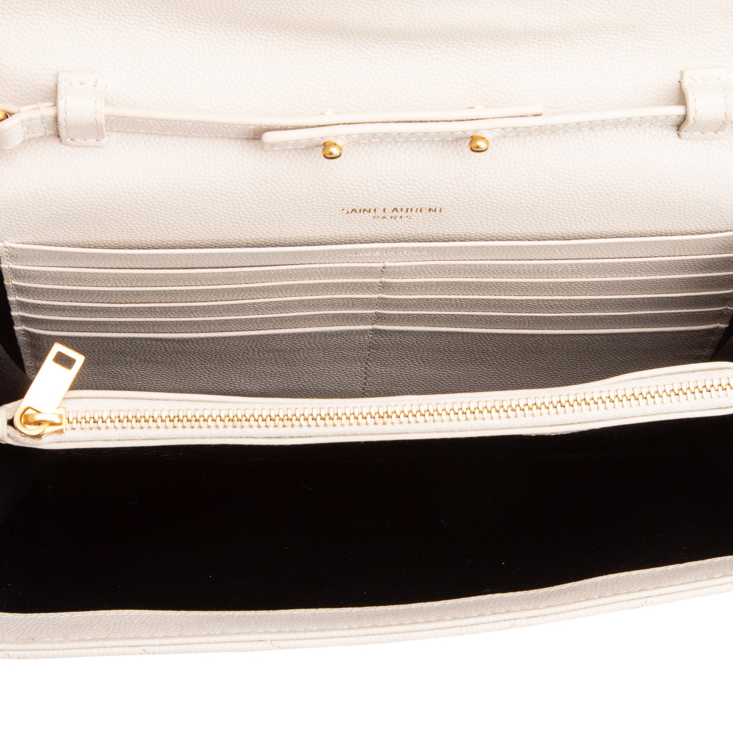 Saint Laurent 2020 Cream Grain De Poudre Chevron Cassandre Envelope Chain Wallet
