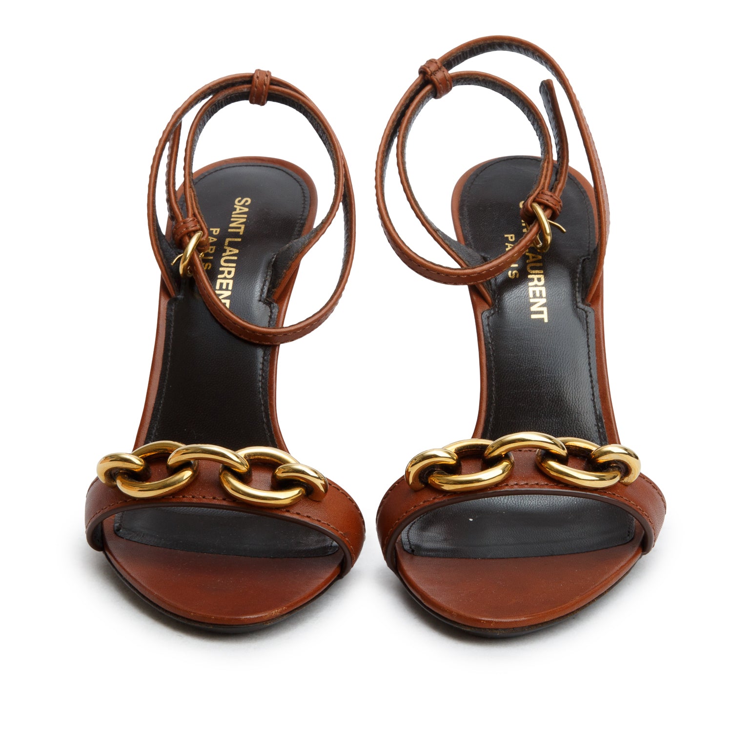 Saint Laurent Brown Leather Le Maillon 95 Heeled Sandals, Size 36 w/ Box