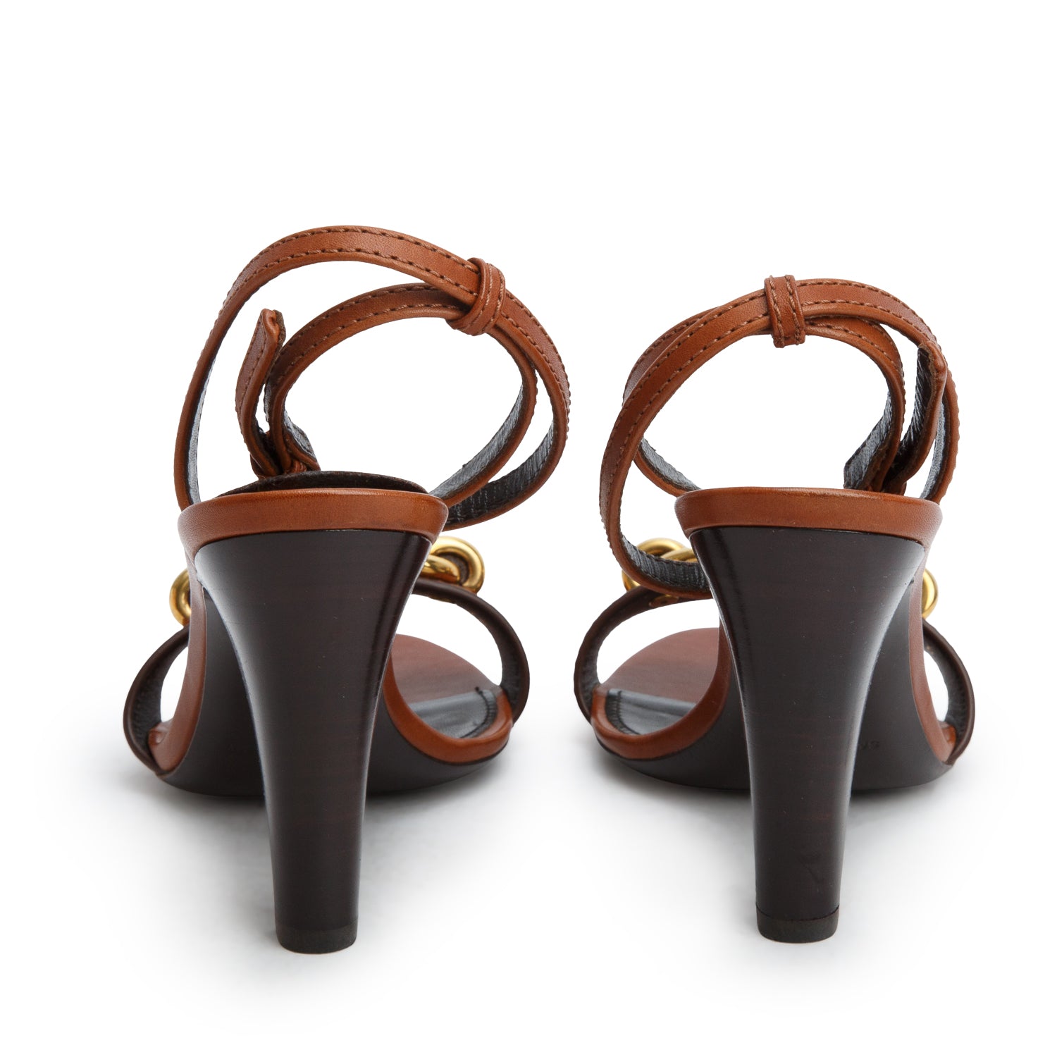 Saint Laurent Brown Leather Le Maillon 95 Heeled Sandals, Size 36 w/ Box