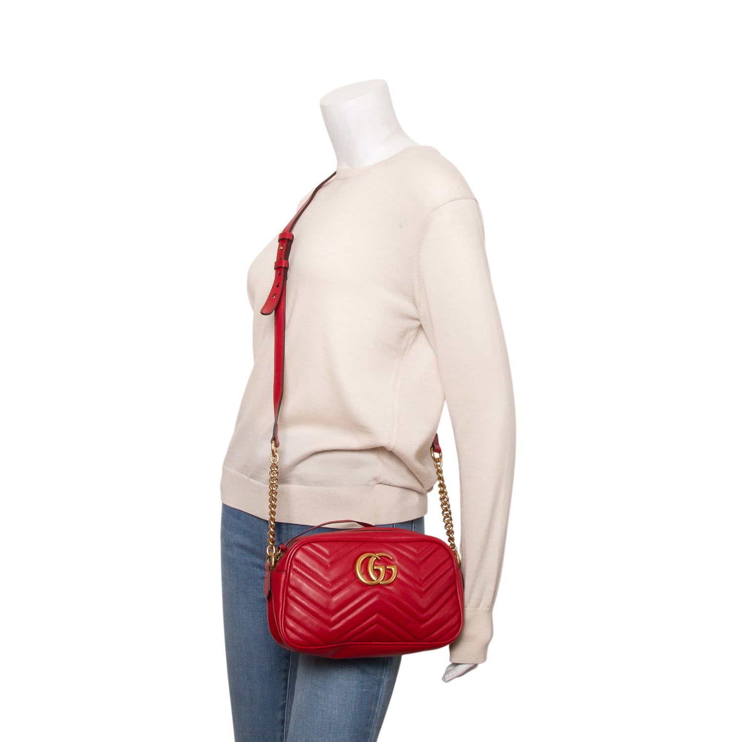 Gucci Red GG Marmont Matelasse Small Camera Bag