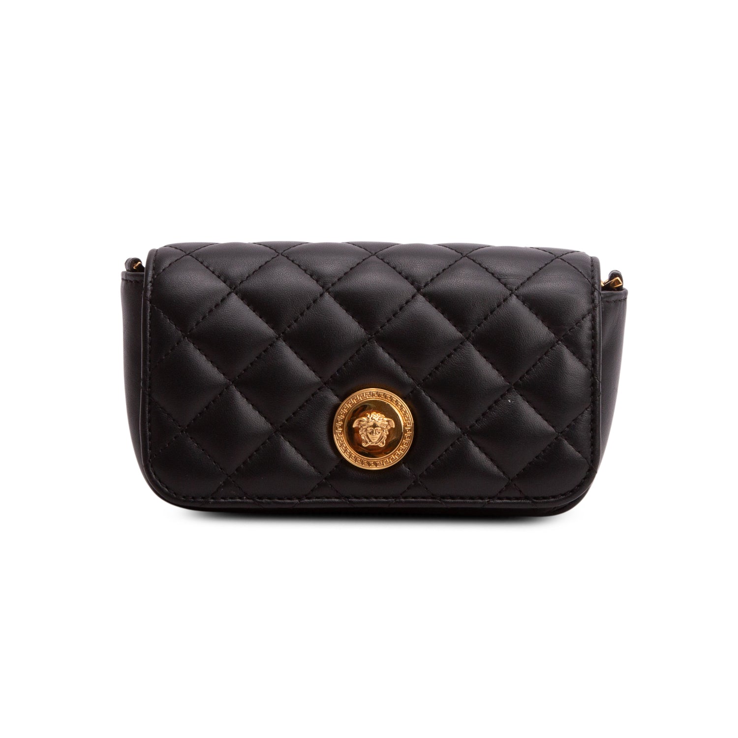 Versace Black Nappa Quilted Mini Medusa Chain Crossbody